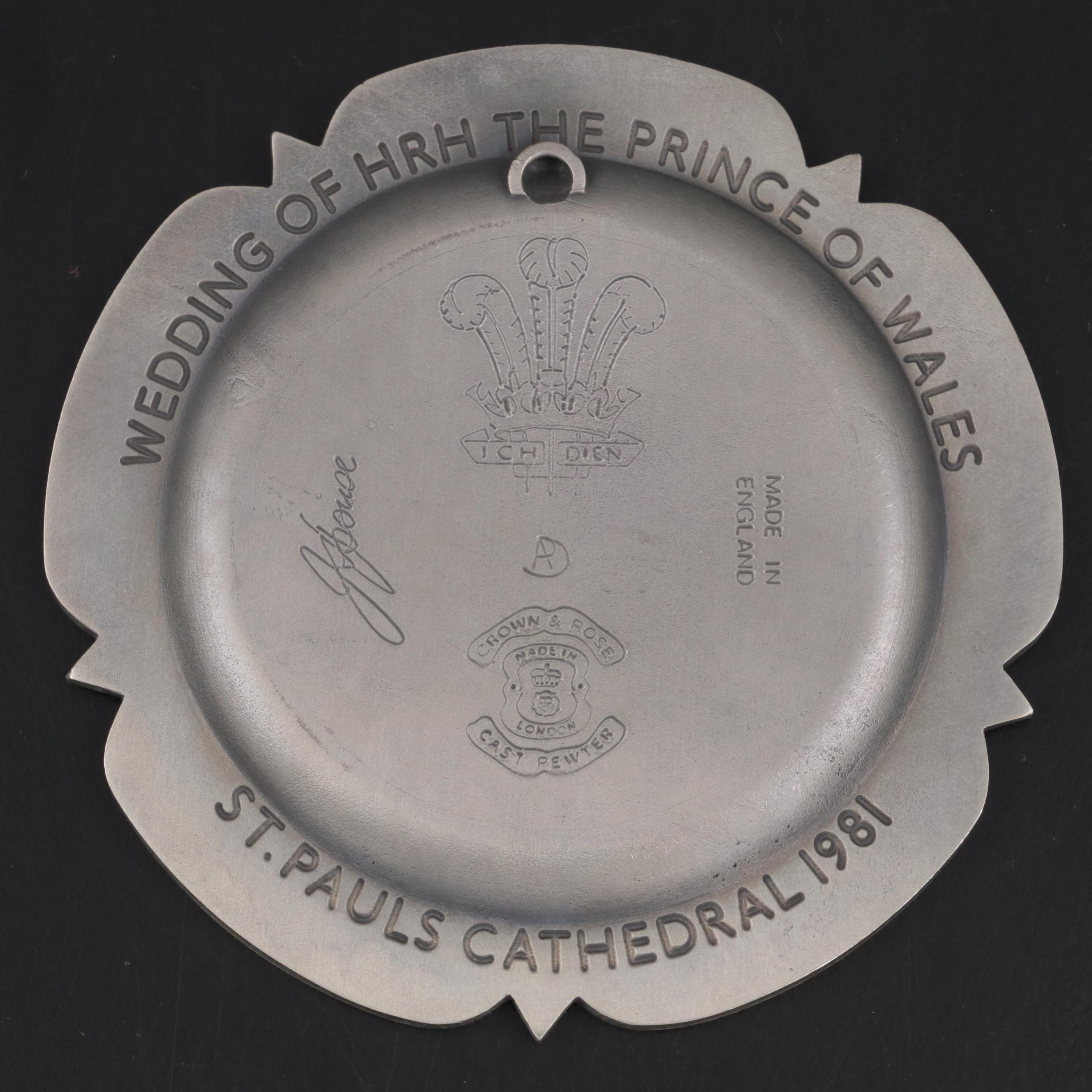 Crown & Rose Cast Pewter Charles and Diana Commemorative Wedding Medallion