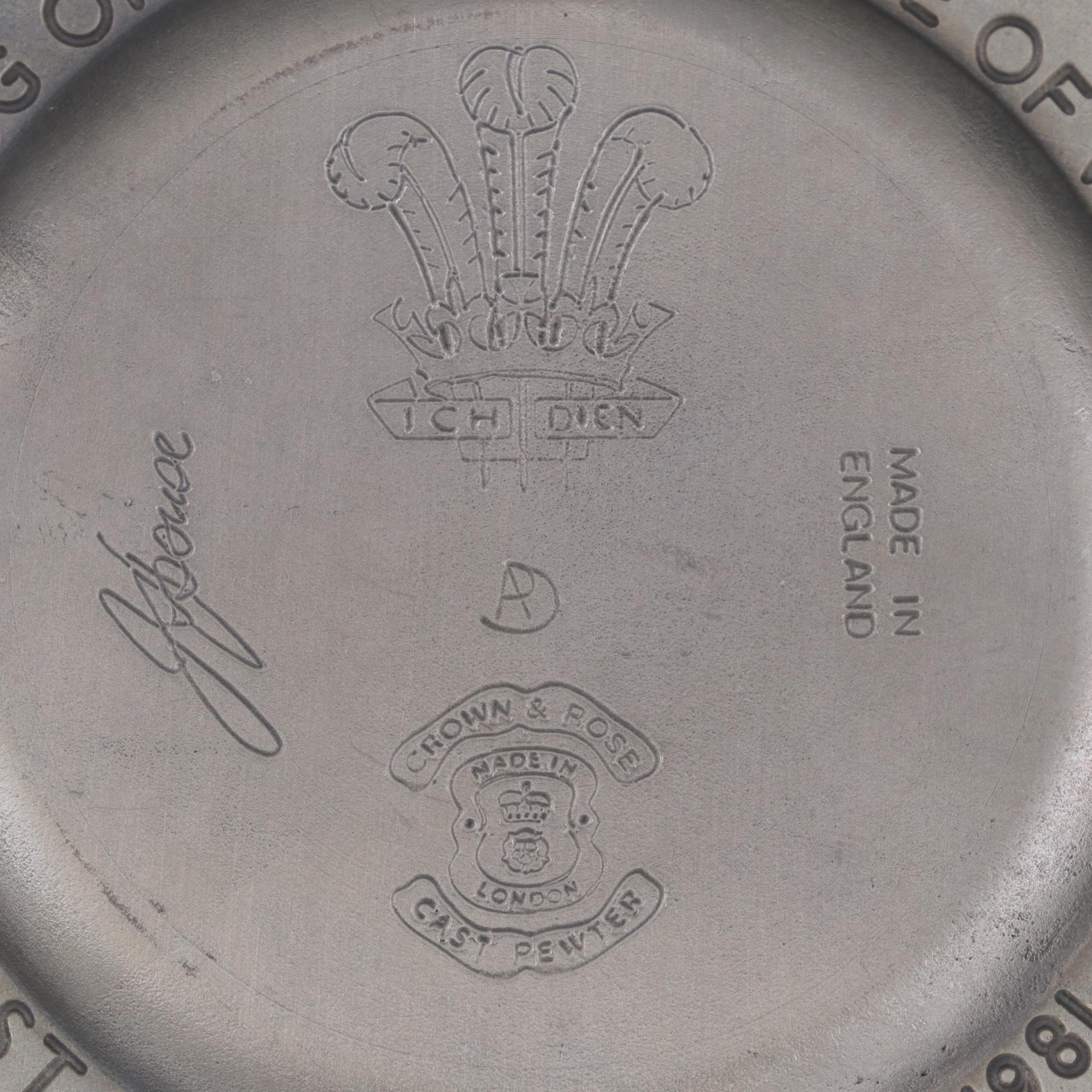 Crown & Rose Cast Pewter Charles and Diana Commemorative Wedding Medallion