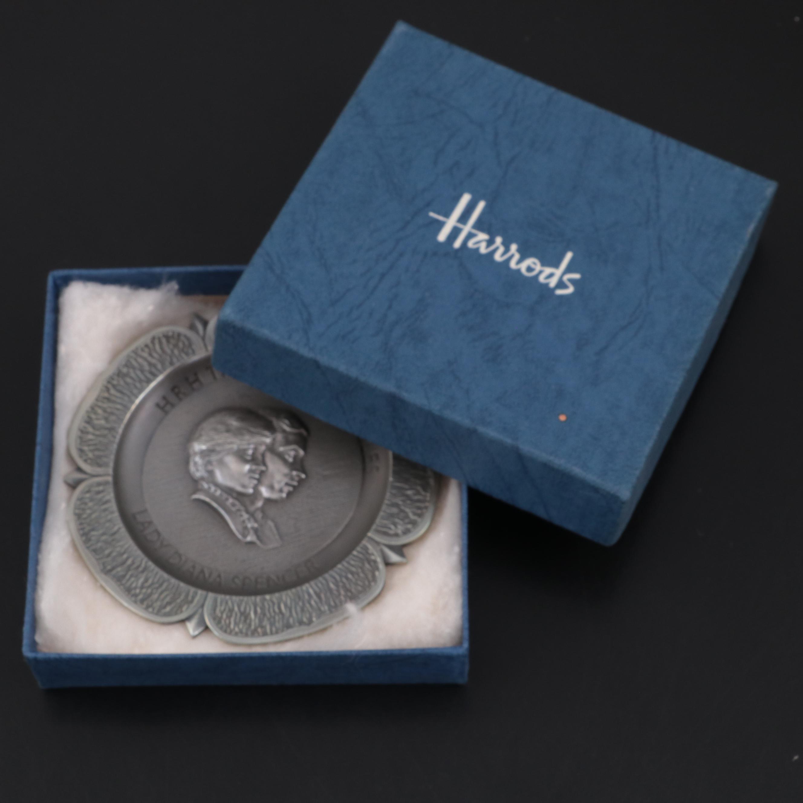 Crown & Rose Cast Pewter Charles and Diana Commemorative Wedding Medallion