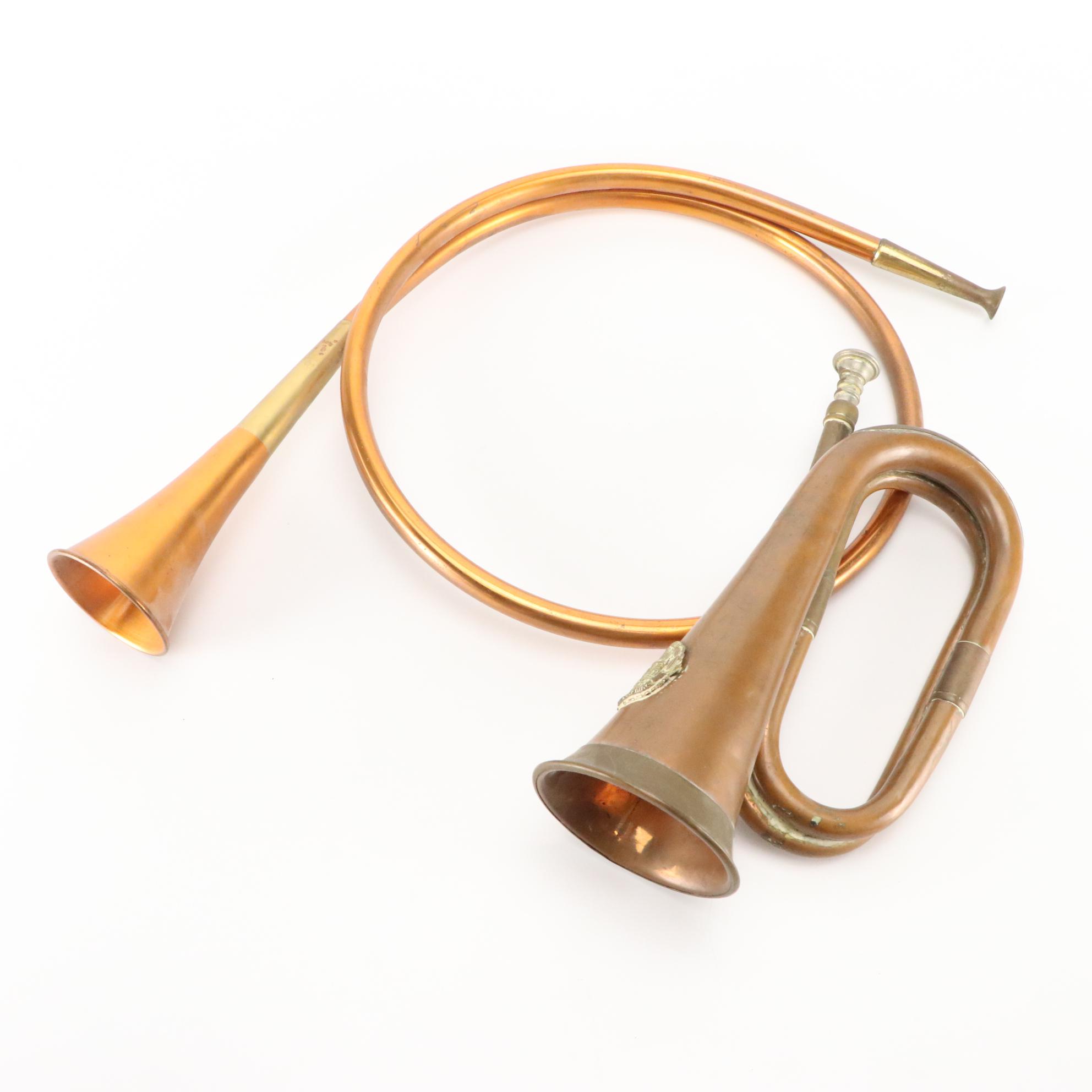 English Northamptonshire Regiment Bugle with Fox Hunting Signaling Horn