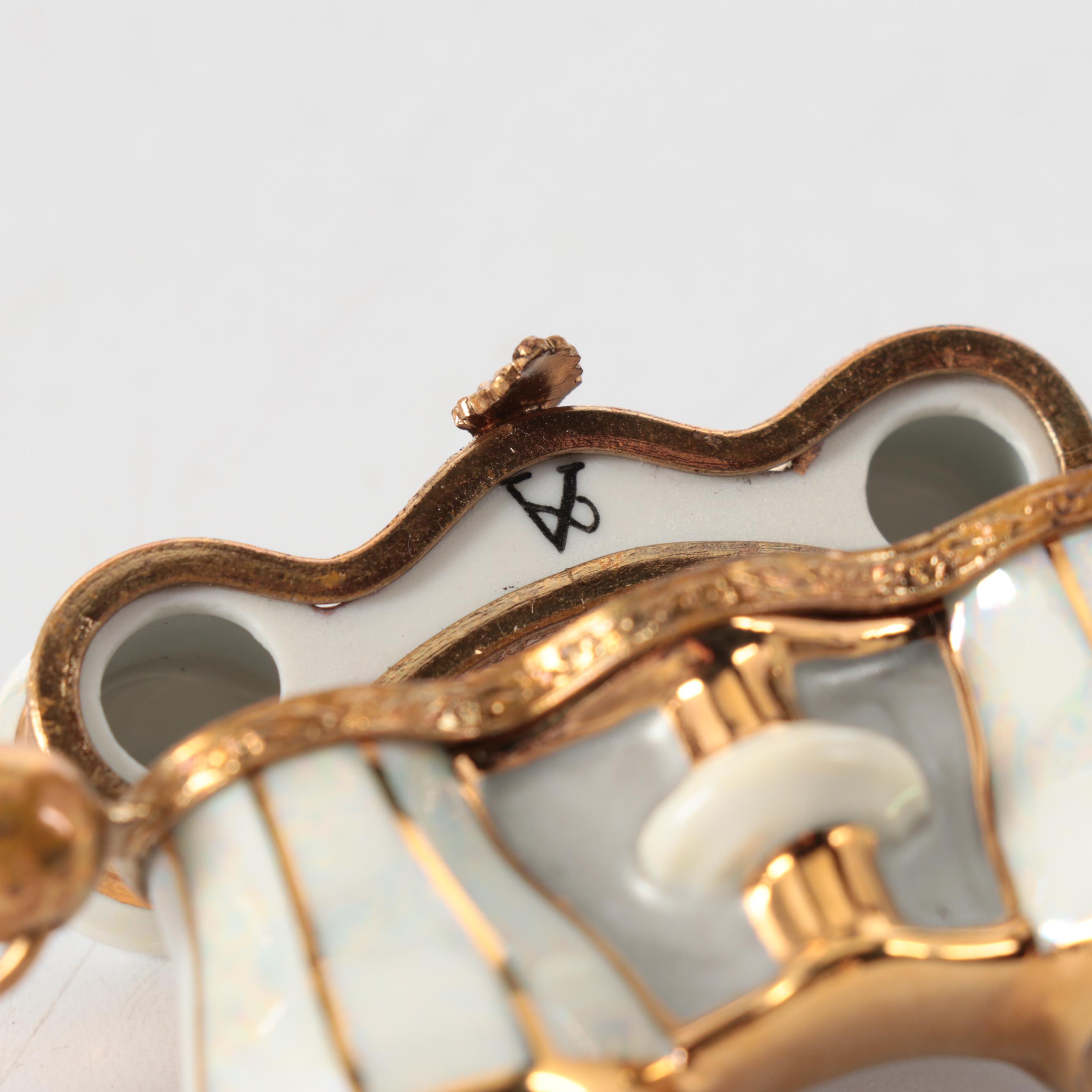 Limoges Opera Glasses and "Japanese Bridge" Theme Porcelain Boxes with Gilt Box