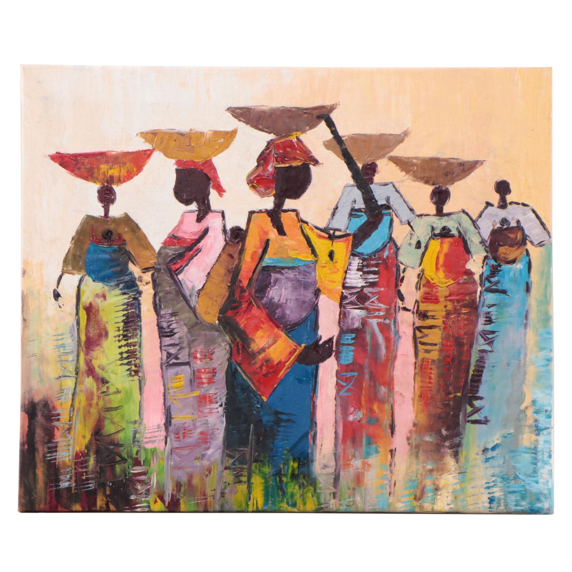 Bayo Ogundele Oil Painting "From the Market," 2008
