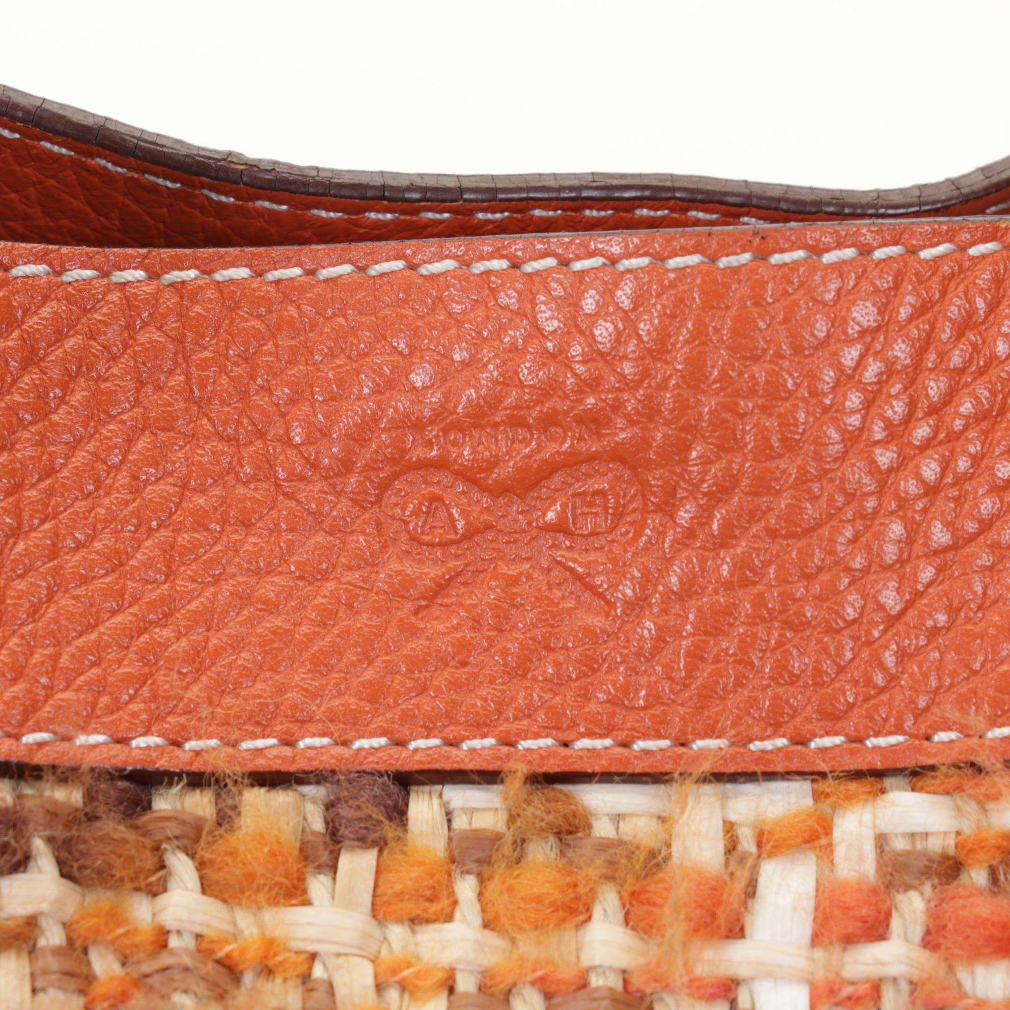 Anya Hindmarch Orange and Tweed Raffia Shoulder Bag with Gold Tone Hardware