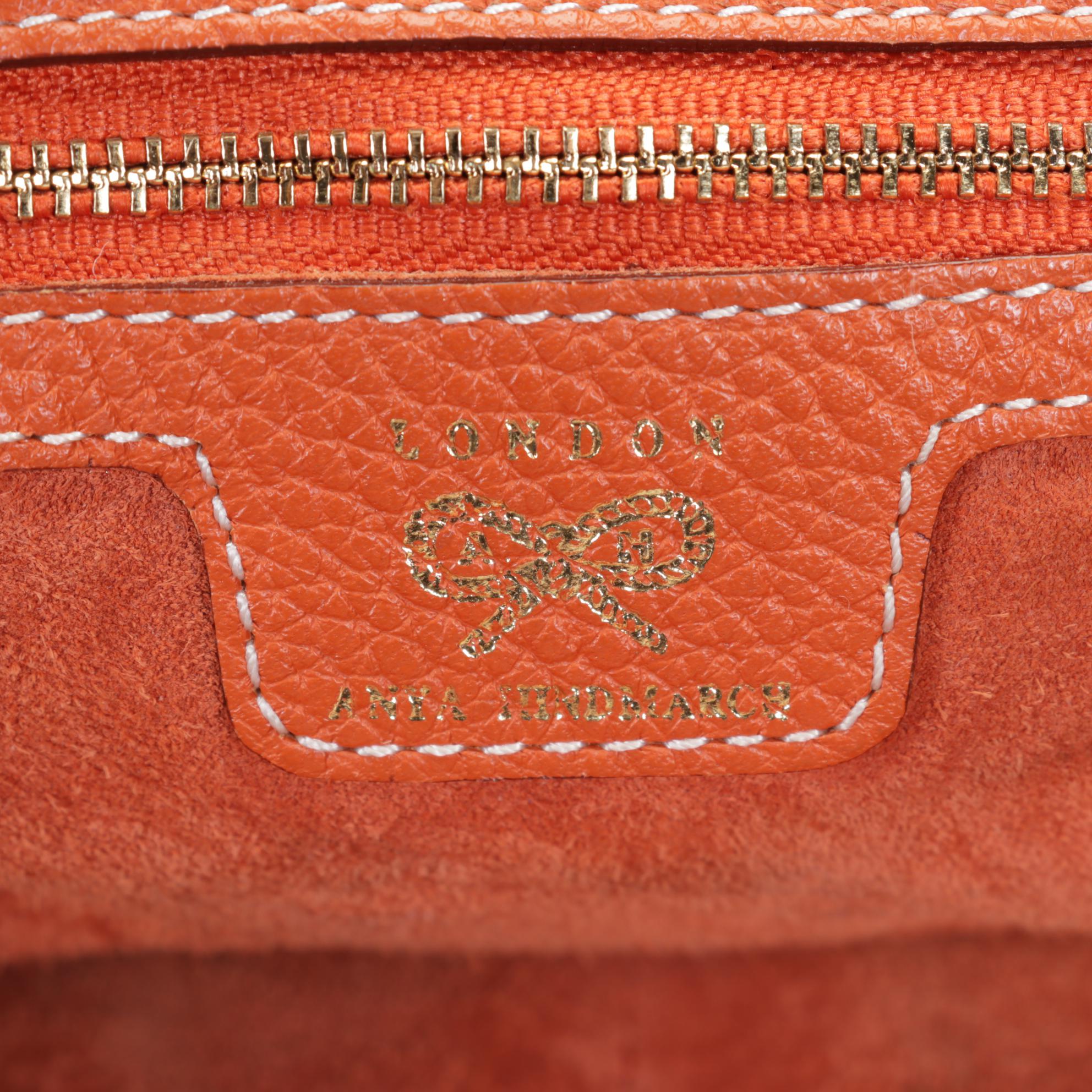 Anya Hindmarch Orange and Tweed Raffia Shoulder Bag with Gold Tone Hardware