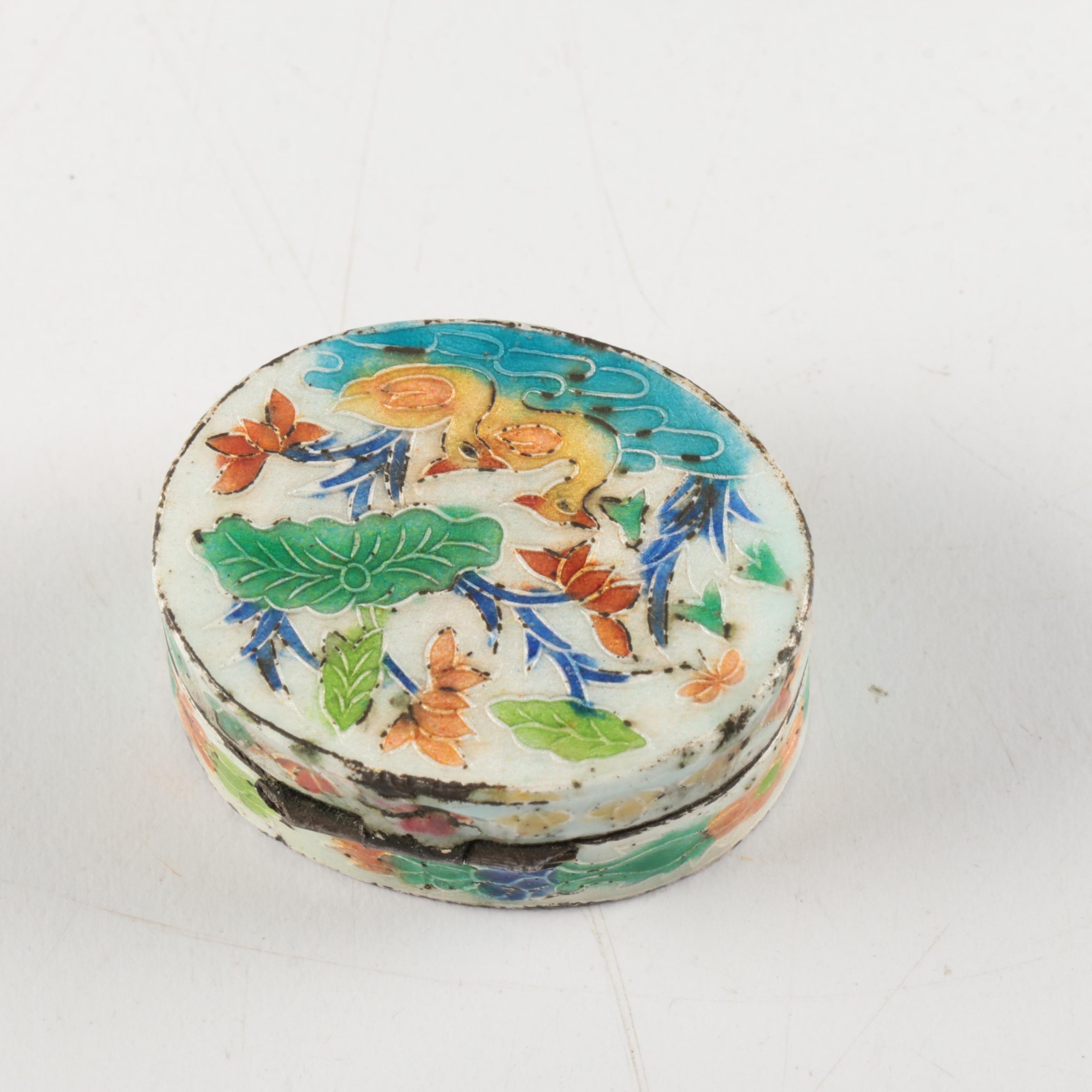 Palace Crest Bone China Box, Chinese Silvered Enameled Metal Box, More