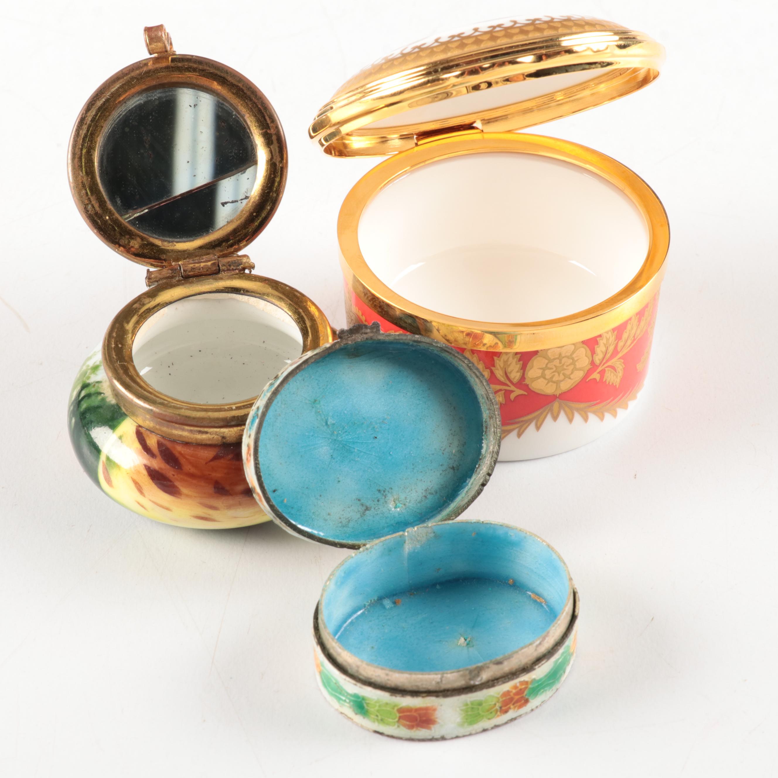 Palace Crest Bone China Box, Chinese Silvered Enameled Metal Box, More