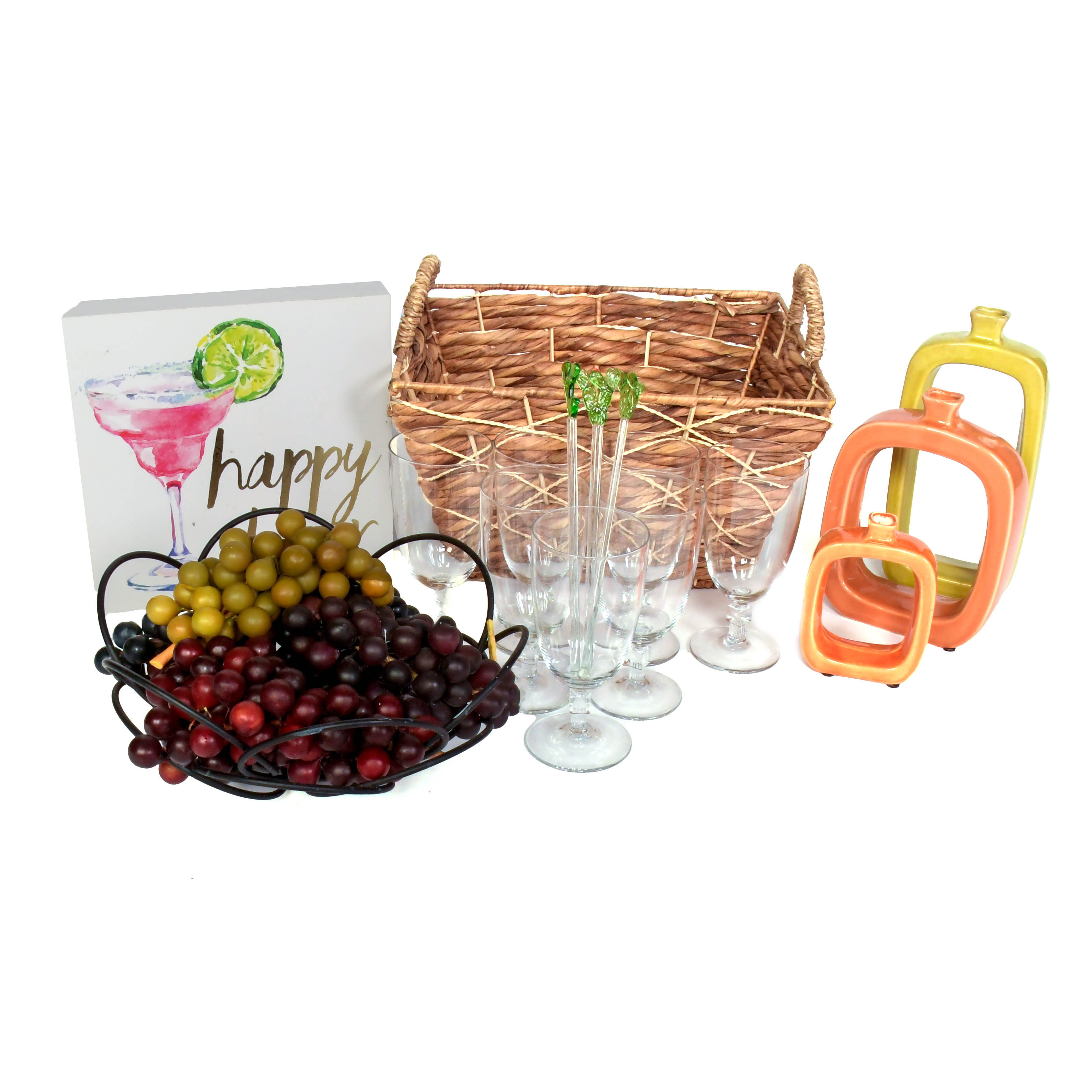 "Happy Hour" Sign with Barware and Decor