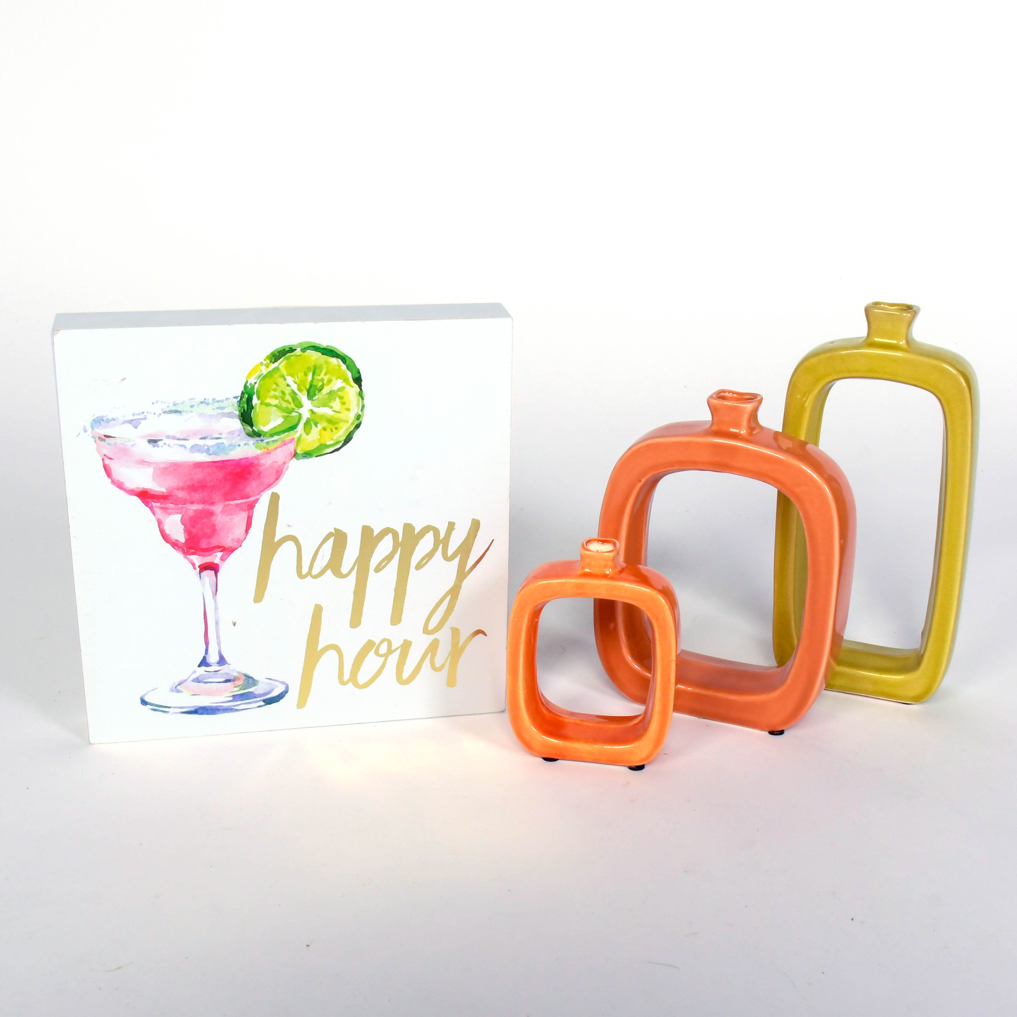"Happy Hour" Sign with Barware and Decor