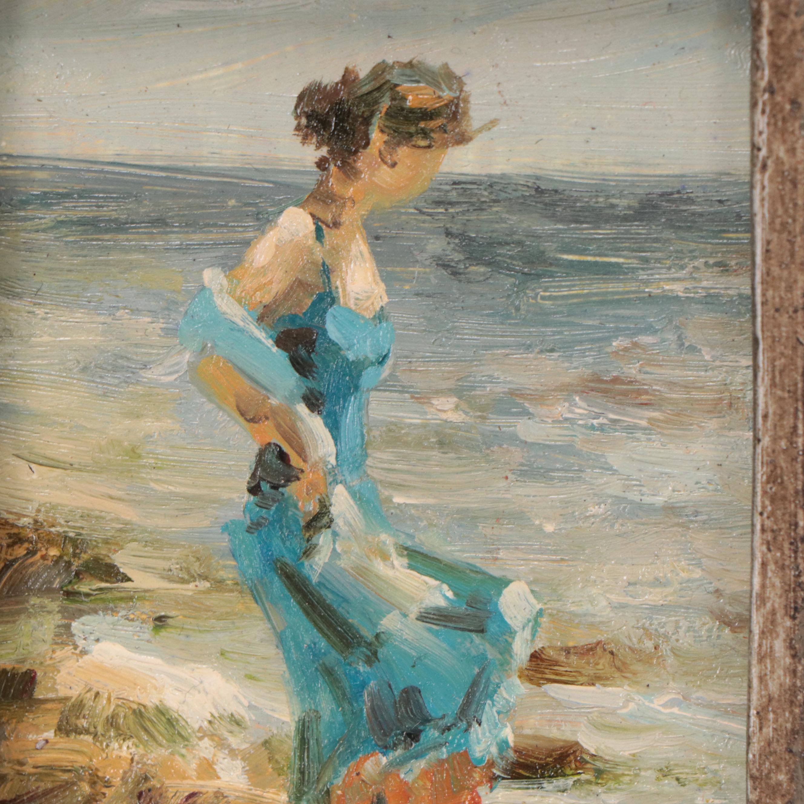 Impressionist Style Seascape with Figure Oil Painting