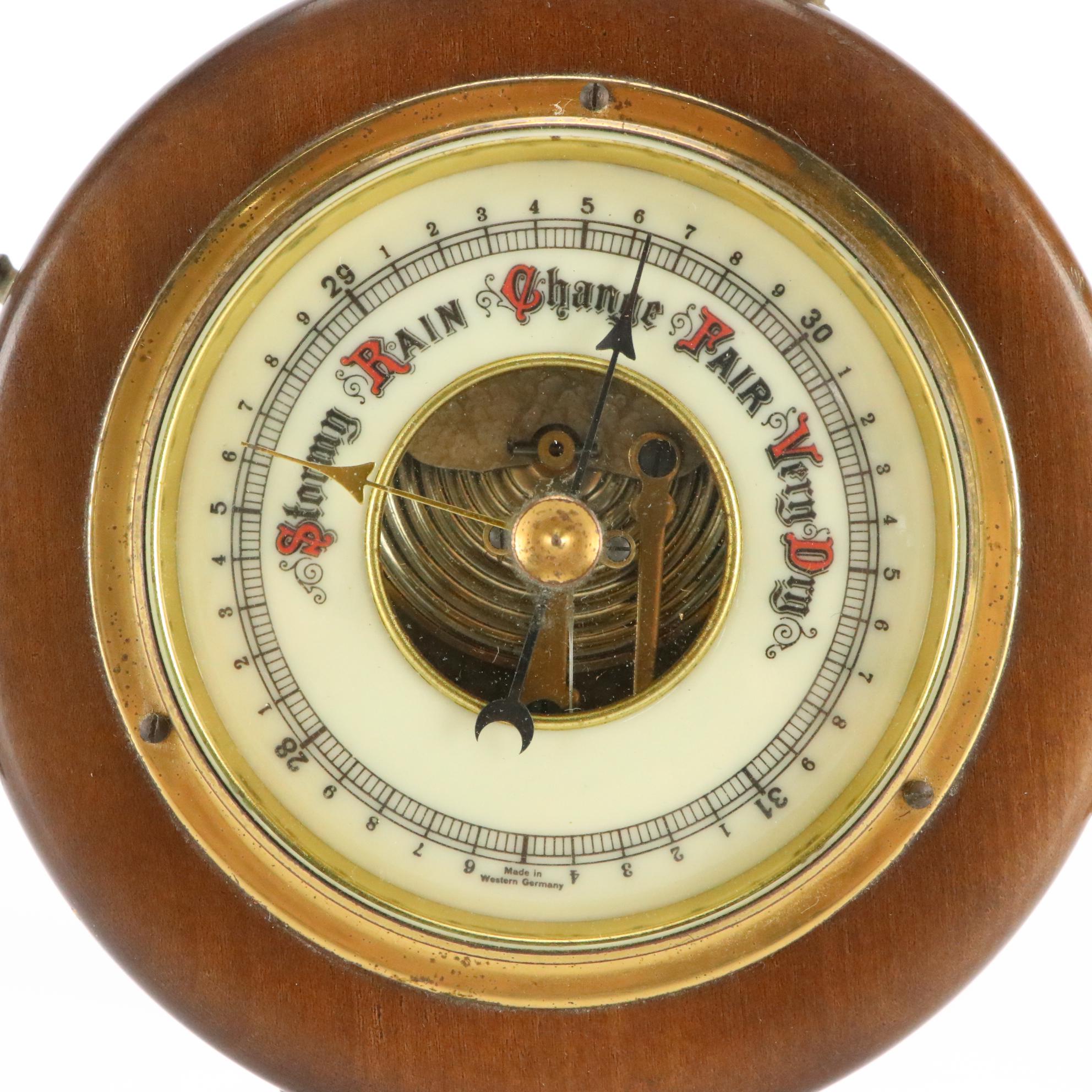 German Brass and Wooden Ships Wheel Barometer
