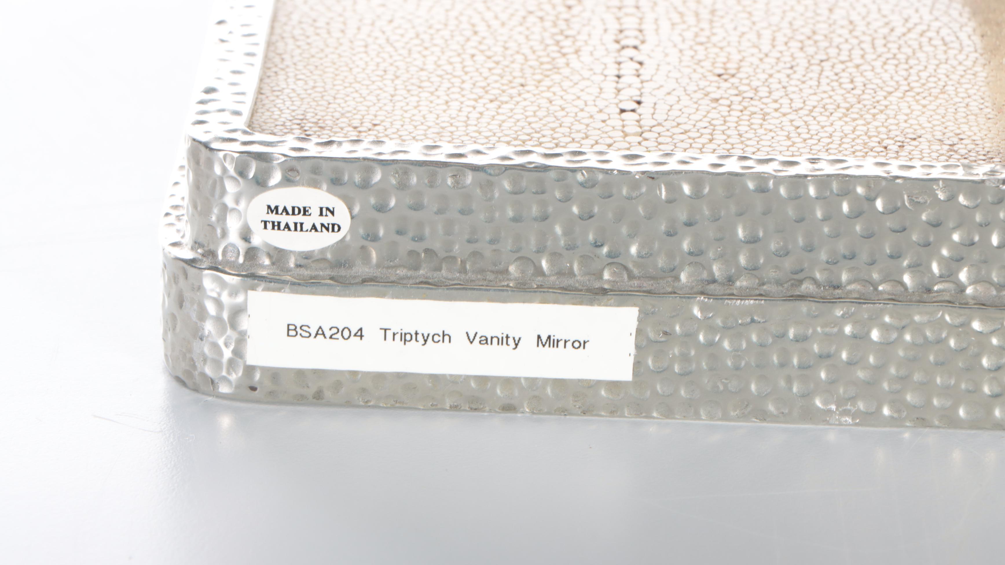 Hammered Metalwork and Faux Shagreen Folding Vanity Mirror