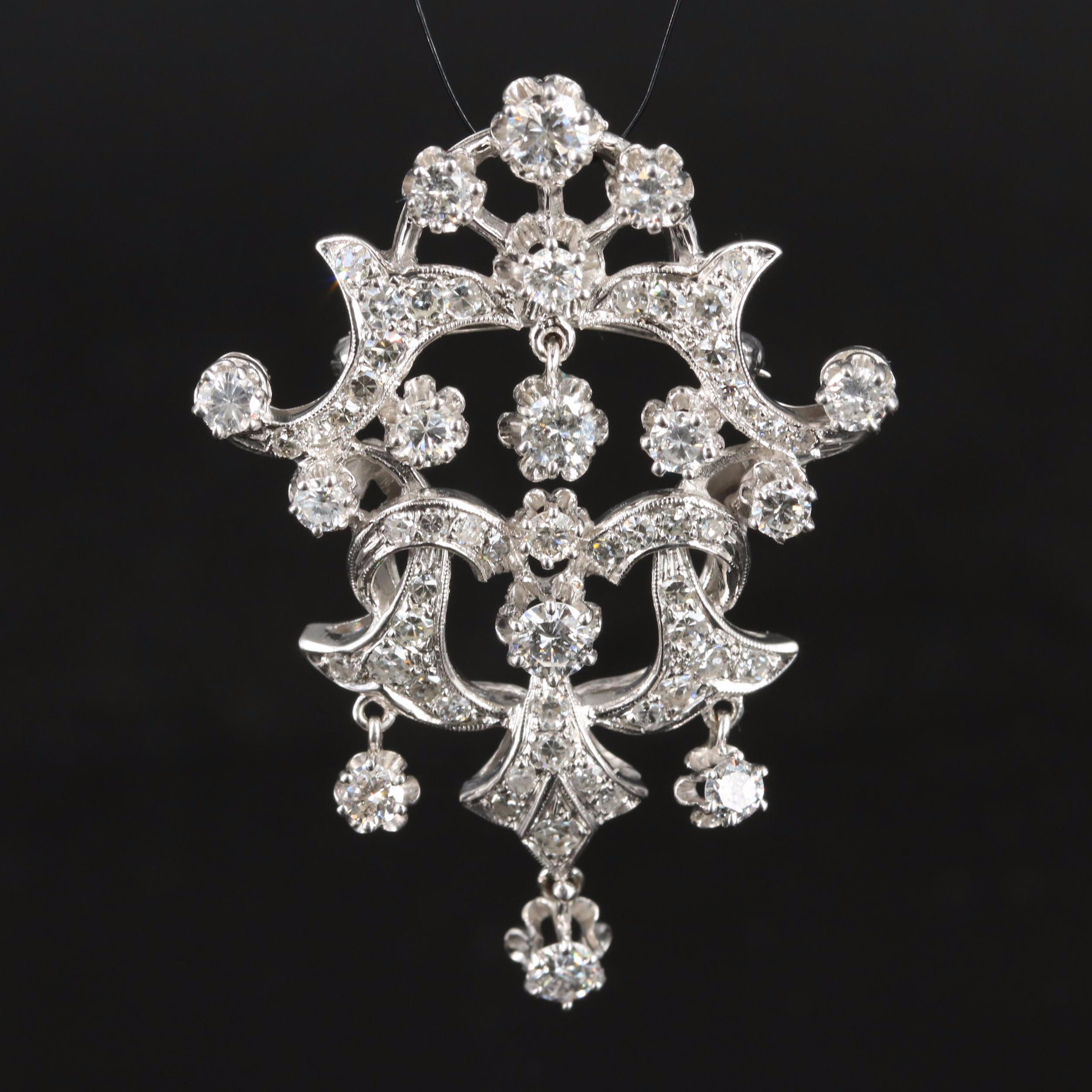 14K 3.34 CTW Diamond Converter Brooch Pendant