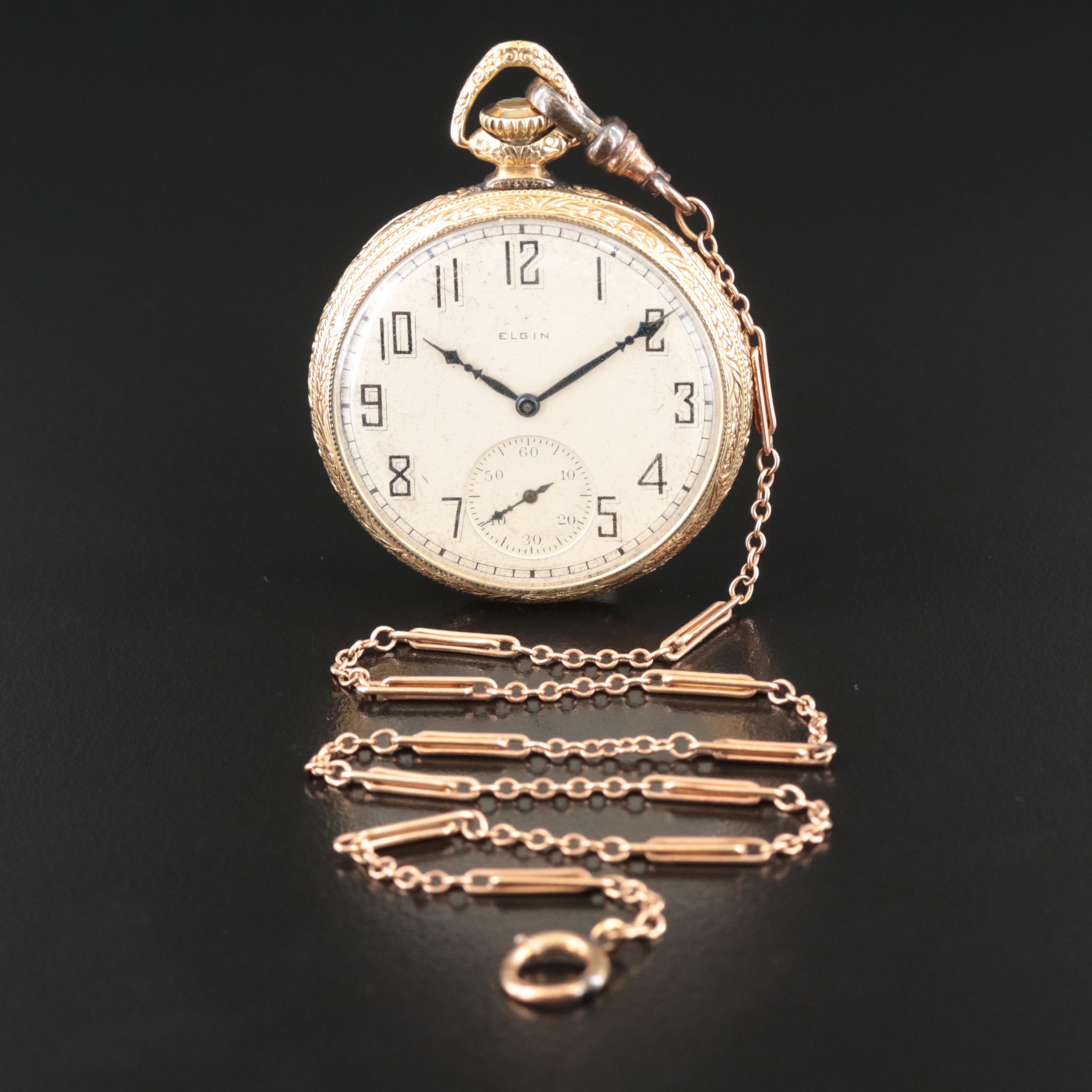 1923 Elgin Gold-Filled Pocket Watch with 10K Fob Chain