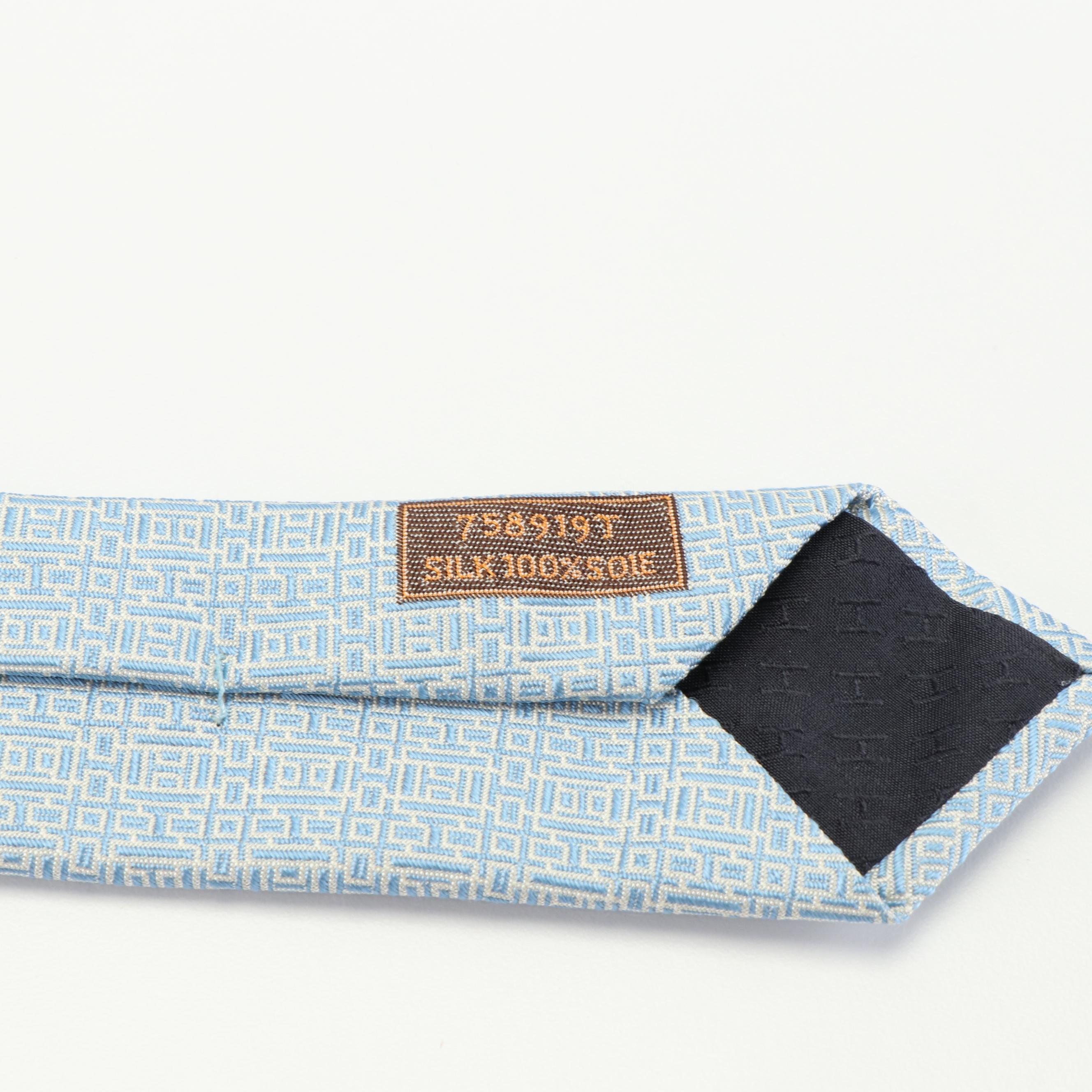 Hermès Baby Blue & White Mini H Print Silk Tie EBTH
