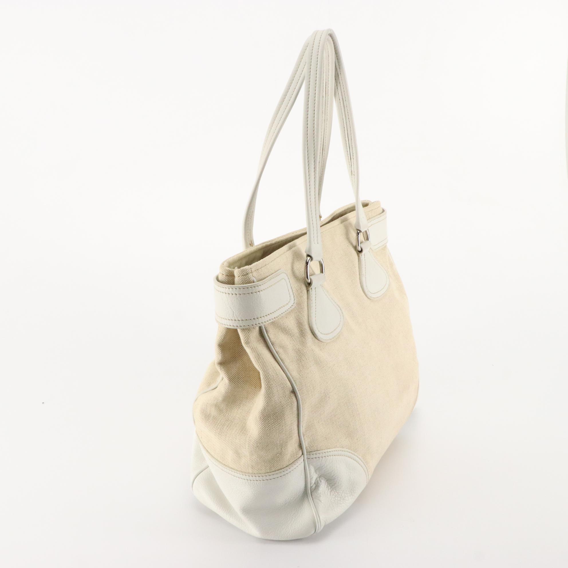 Prada Shoulder Bag in Canvas and White Leather