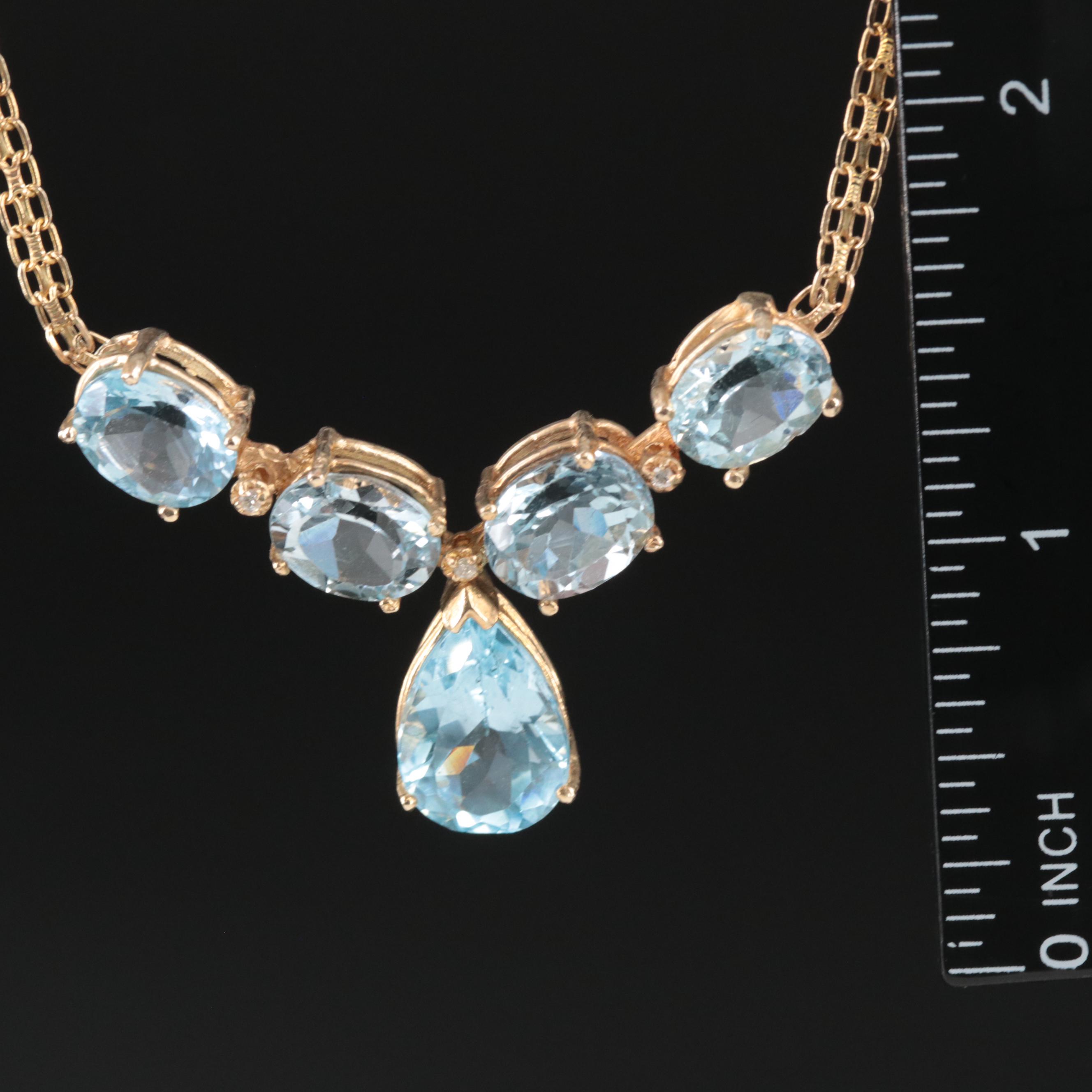 14K Sky Blue Topaz and Diamond Necklace