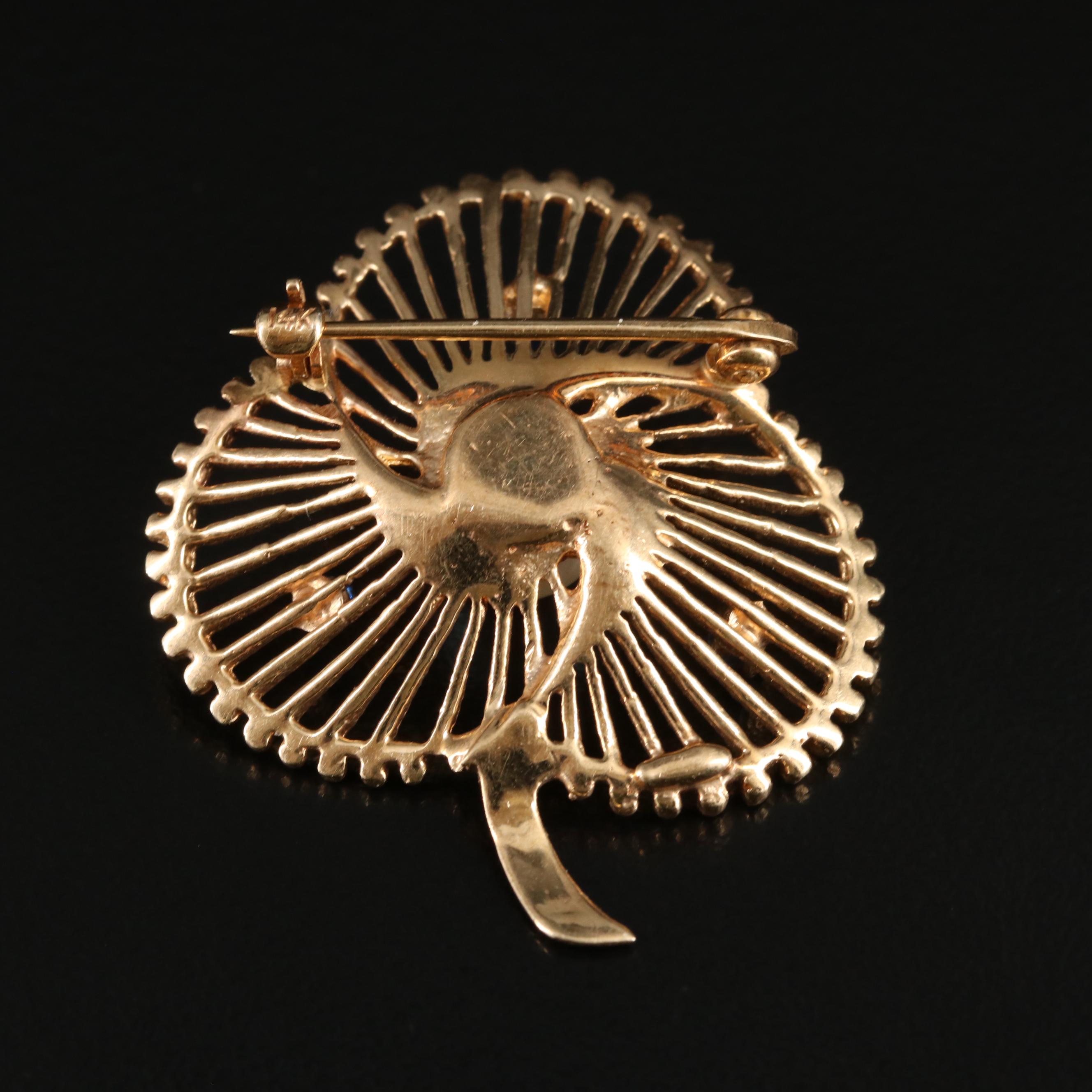 14K Pearl and Sapphire Trefoil Pin