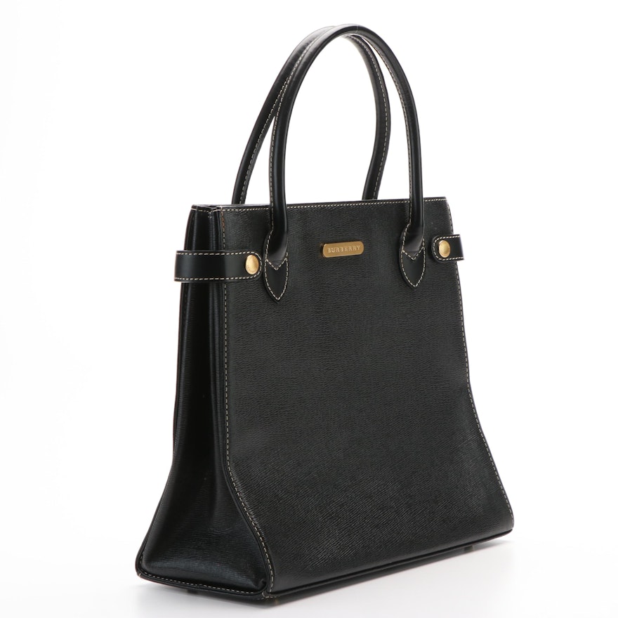 Burberry Top Handle Handbag in Black Grained Leather | EBTH
