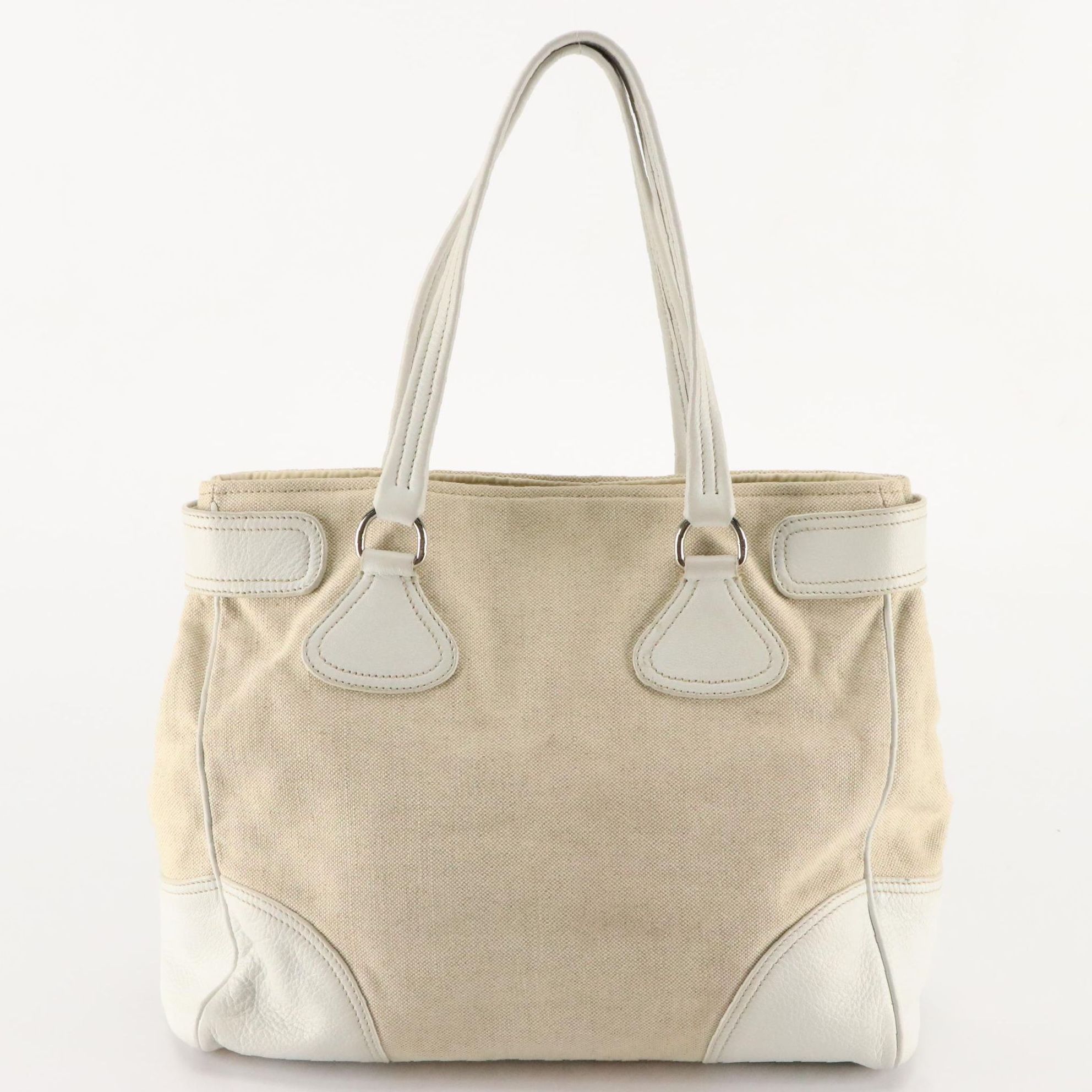 Prada Shoulder Bag in Canvas and White Leather