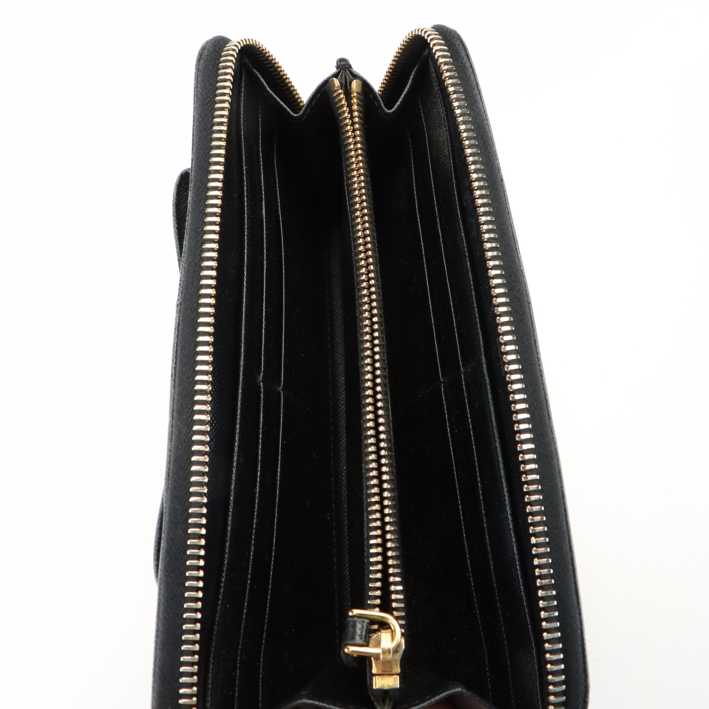 Prada Bow Long Wallet in Black Saffiano Leathern with Box