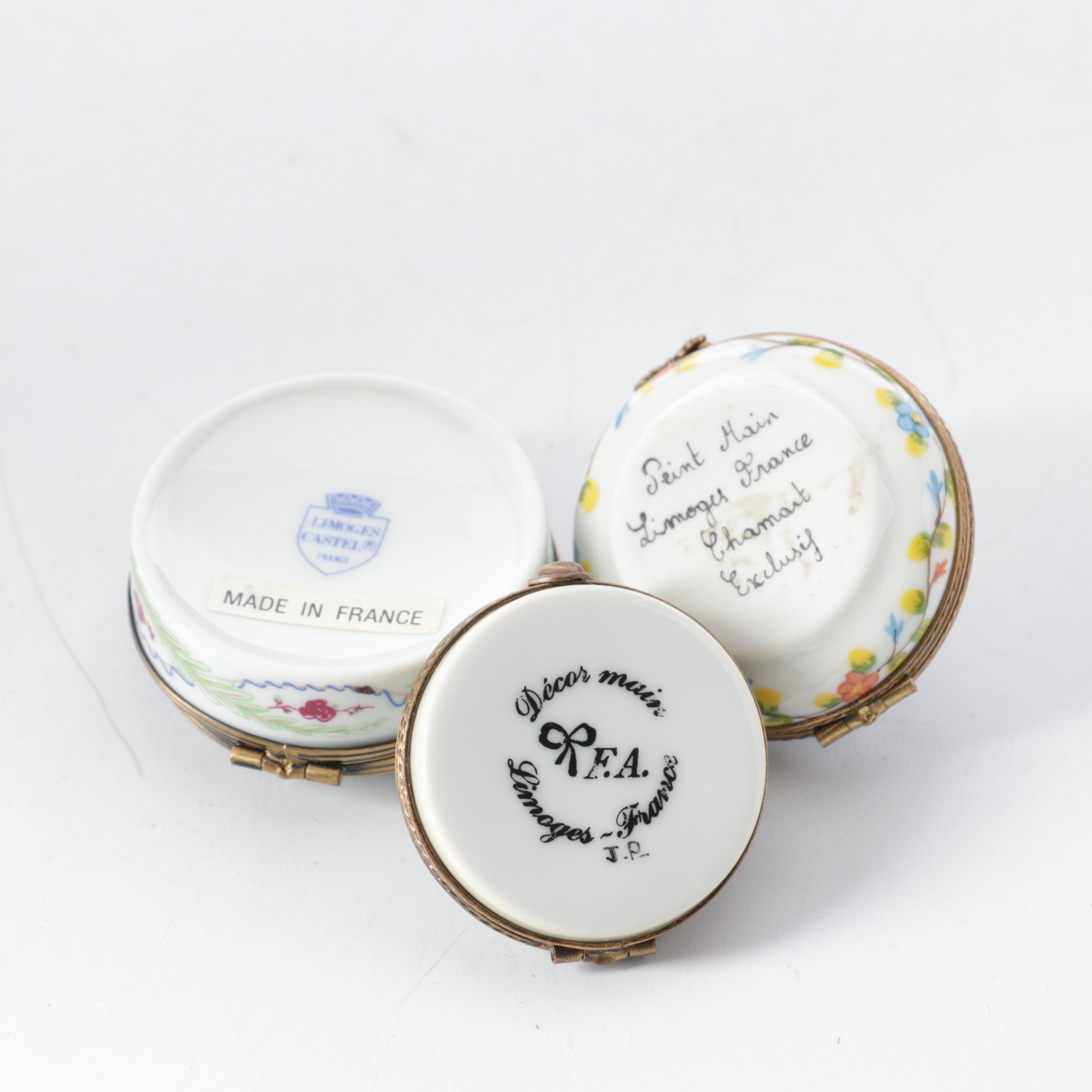Castel, Chamart, and Other French Limoges Porcelain Trinket Boxes