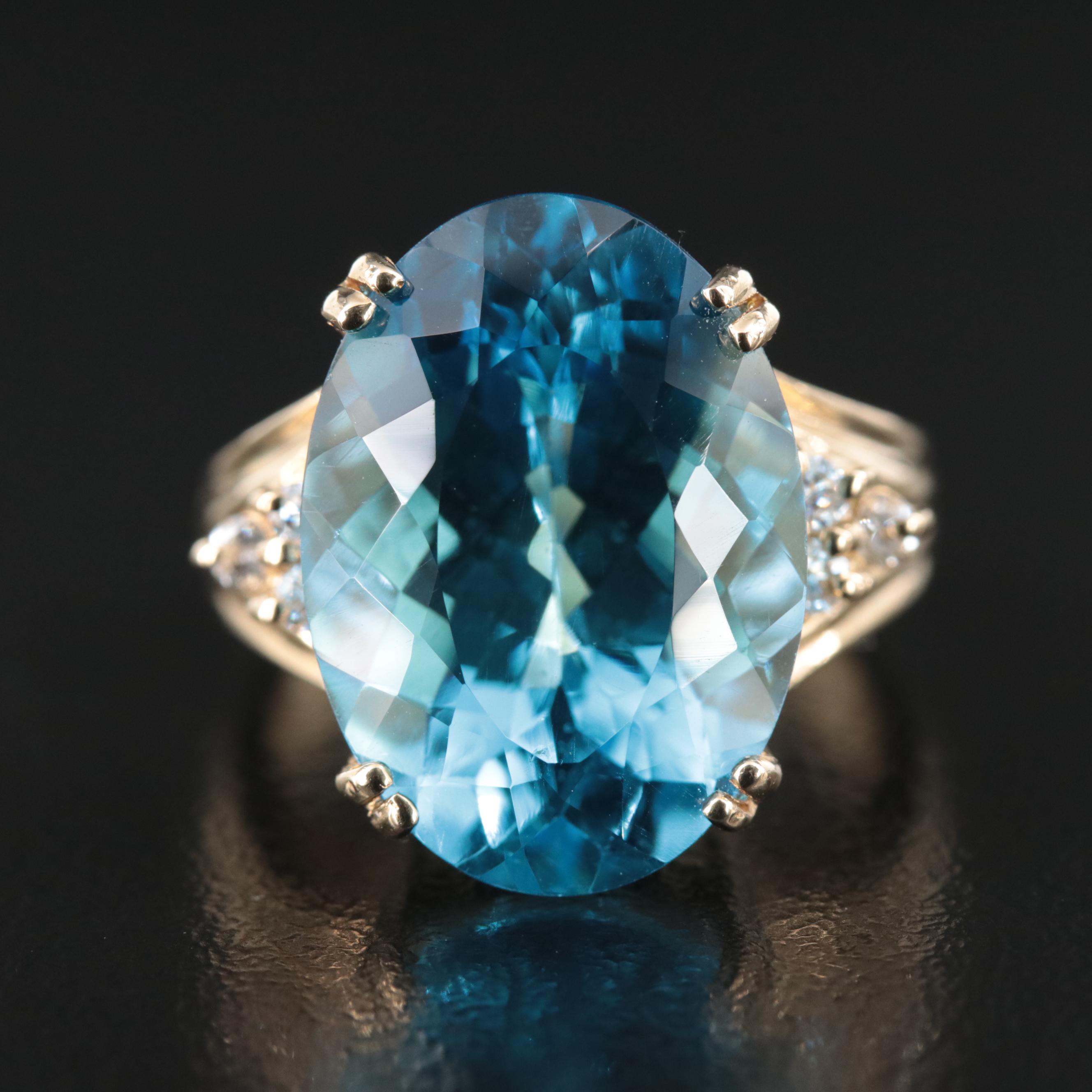 14K 18.31 CT Swiss Blue Topaz and Diamond Ring