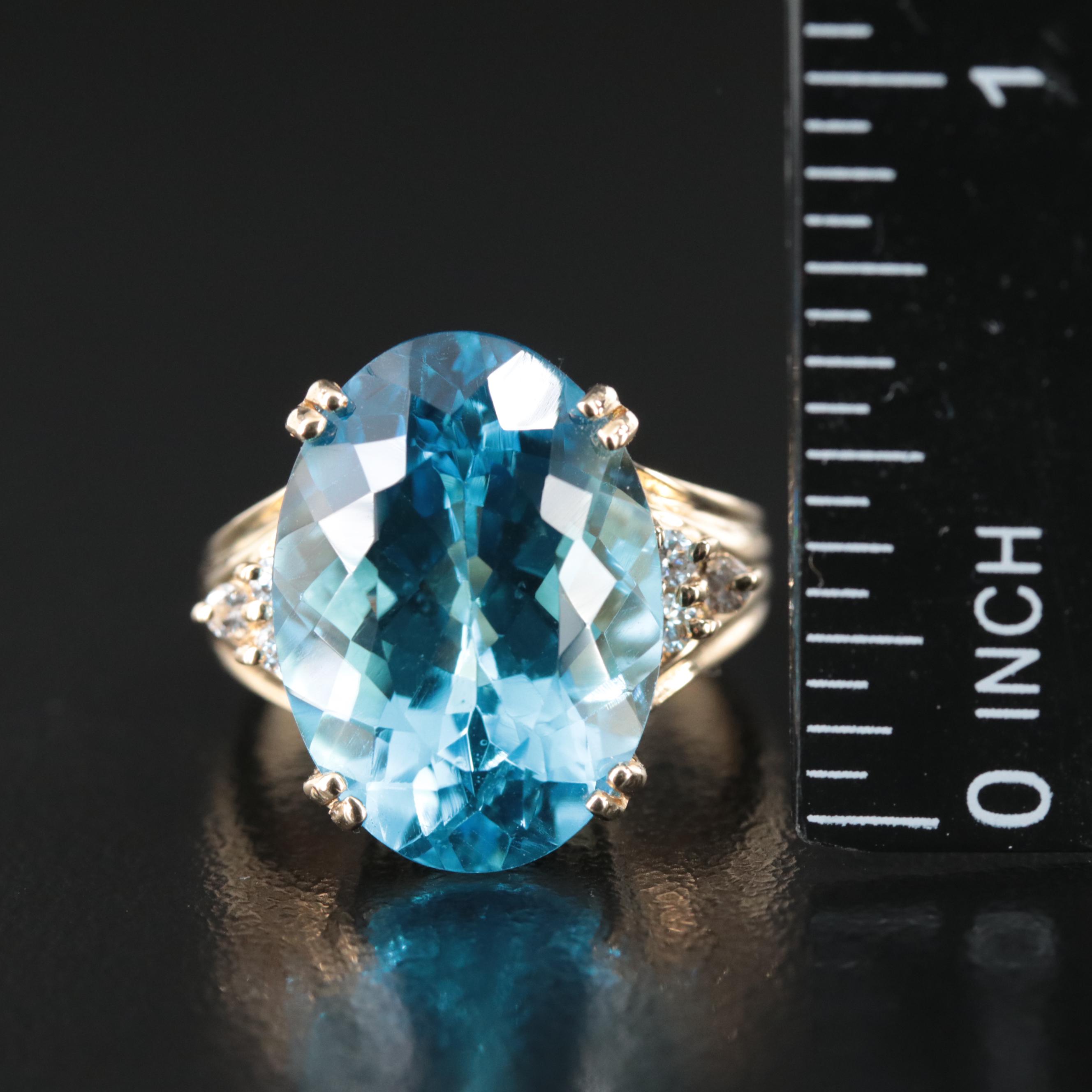14K 18.31 CT Swiss Blue Topaz and Diamond Ring