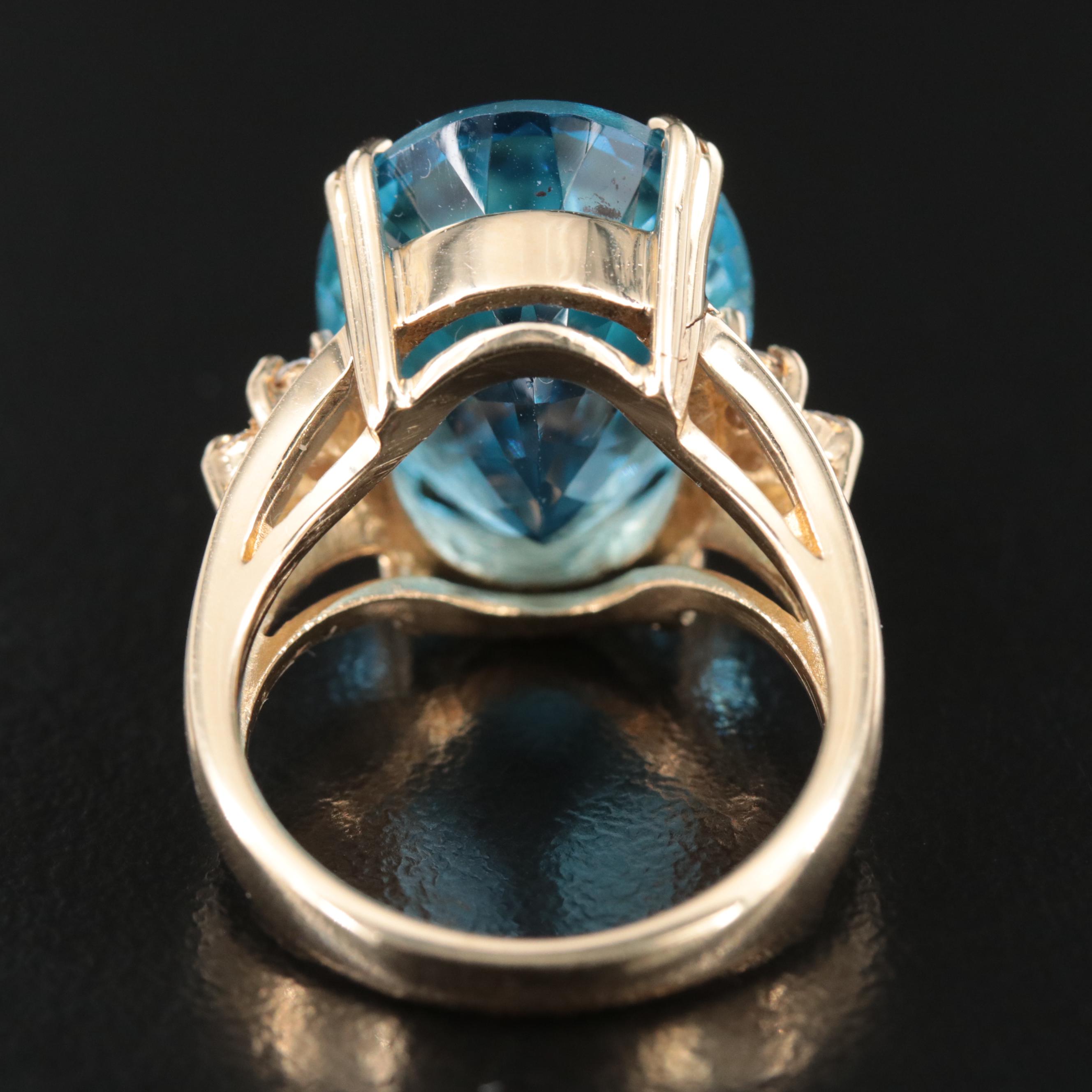 14K 18.31 CT Swiss Blue Topaz and Diamond Ring