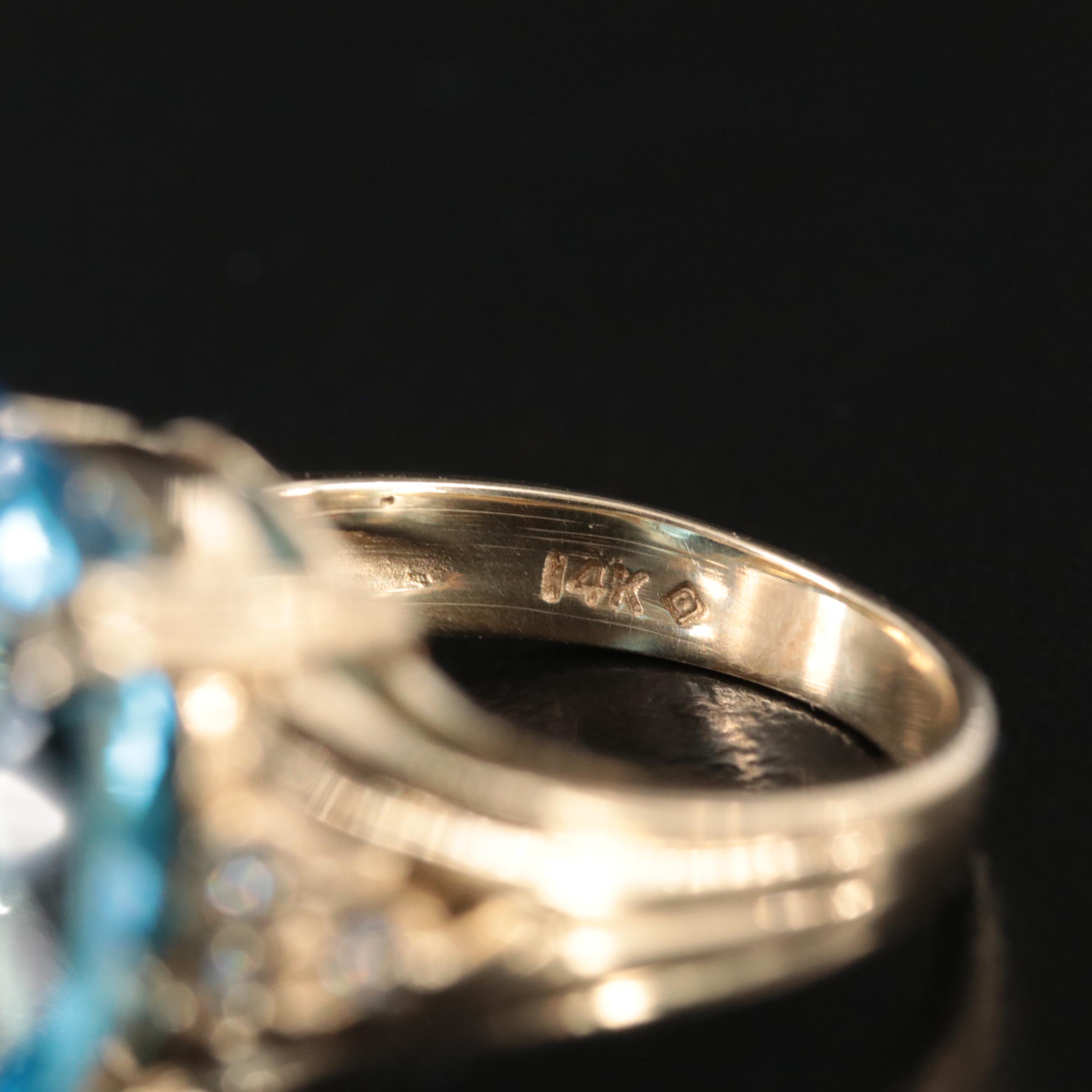 14K 18.31 CT Swiss Blue Topaz and Diamond Ring