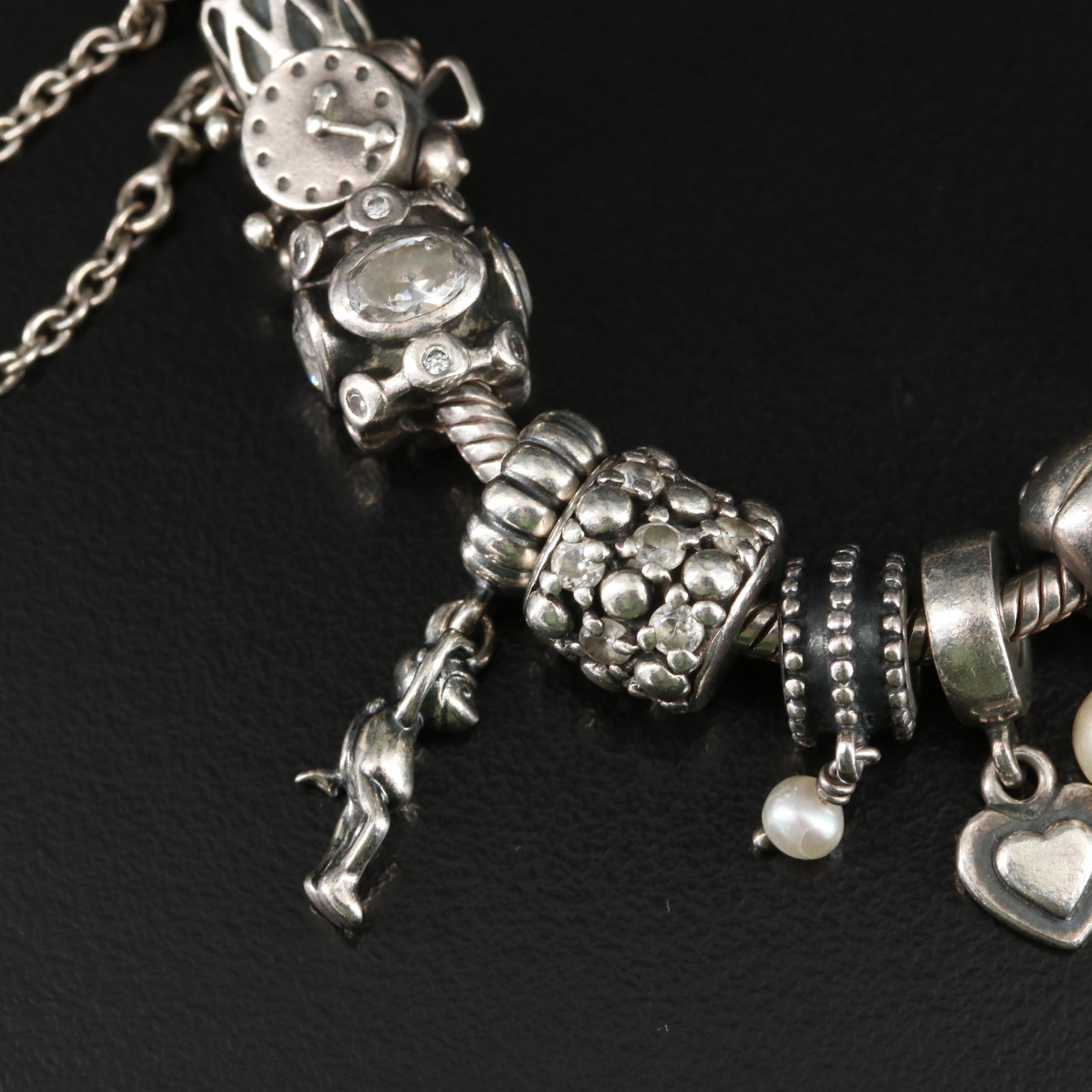 Pandora Sterling Bracelet with Charms, Pearl and Citrine