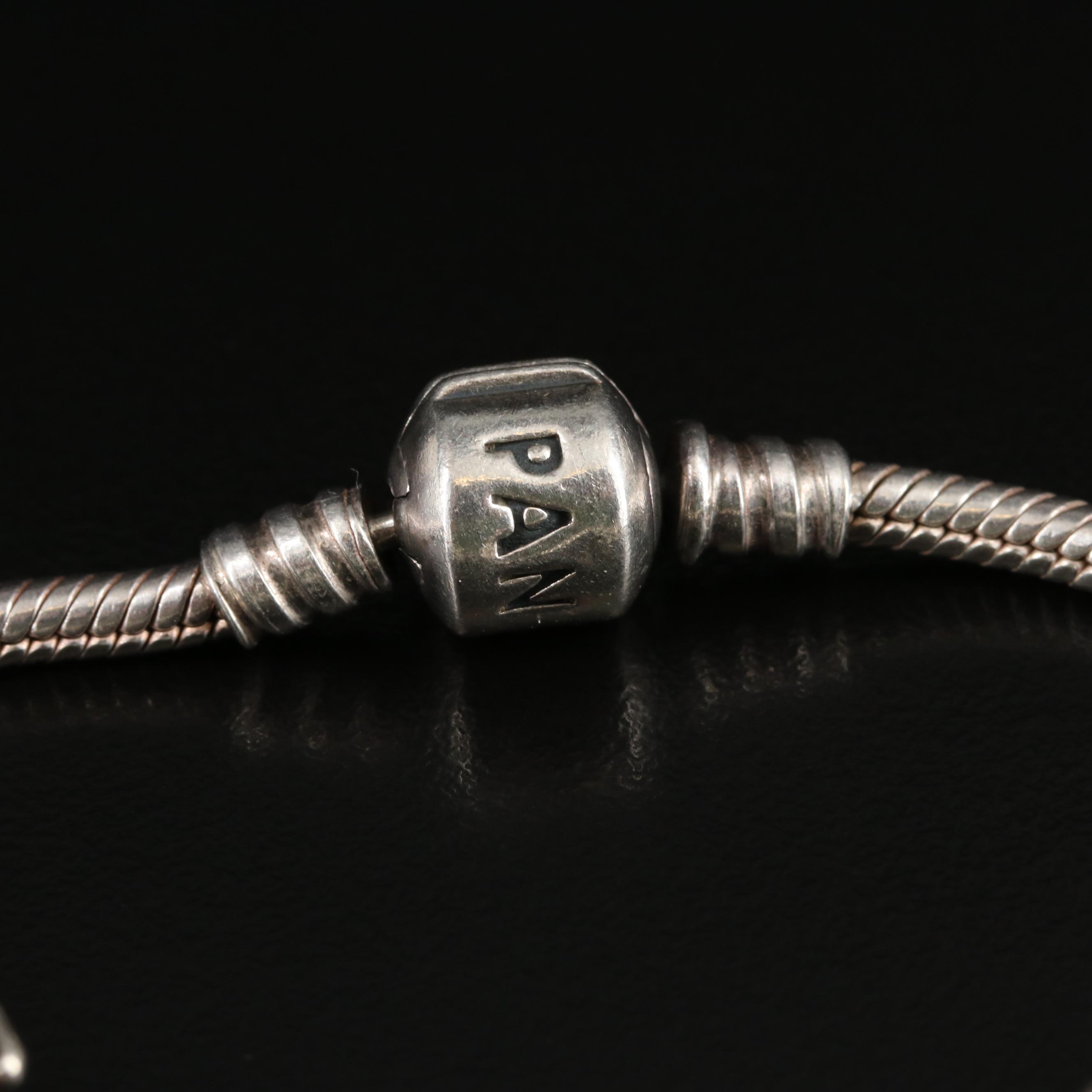 Pandora Sterling Bracelet with Charms, Pearl and Citrine