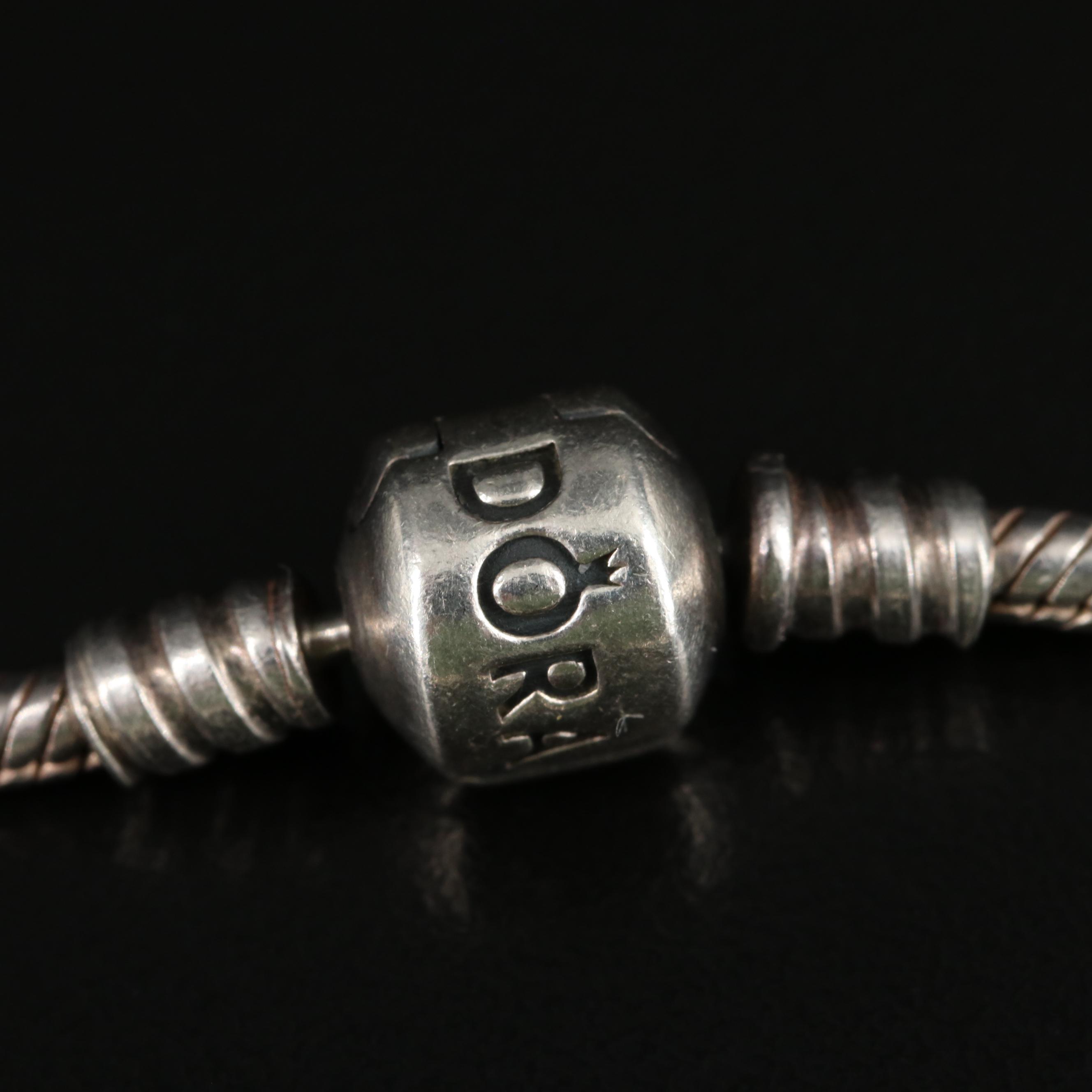 Pandora Sterling Bracelet with Charms, Pearl and Citrine