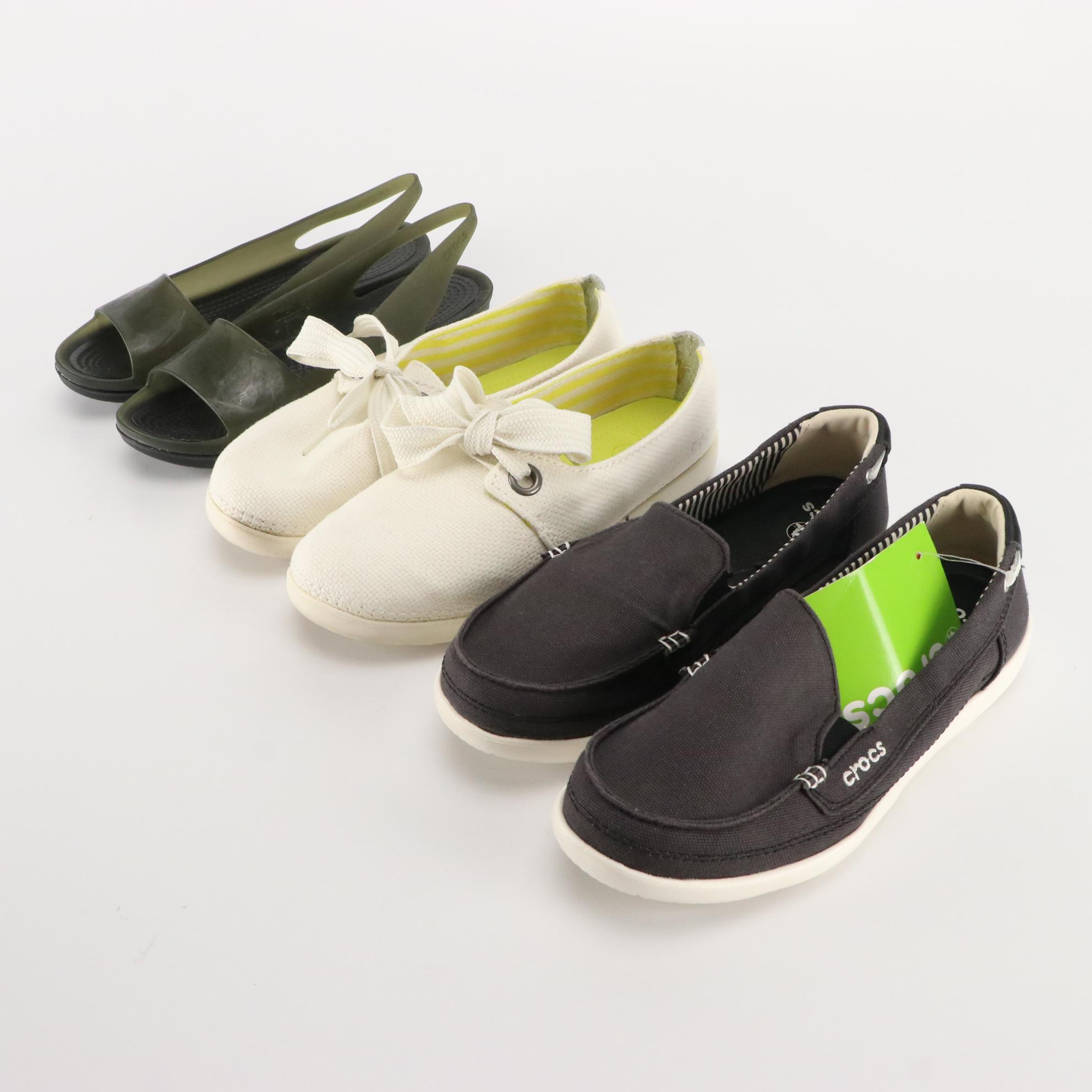 Crocs Women's Canvas Loafers, Slip-Ons and Olive Slingback Jelly Sandals