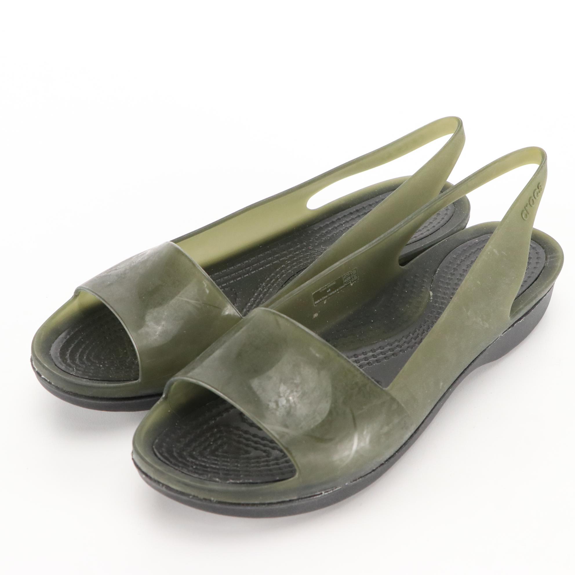 Crocs Women's Canvas Loafers, Slip-Ons and Olive Slingback Jelly Sandals
