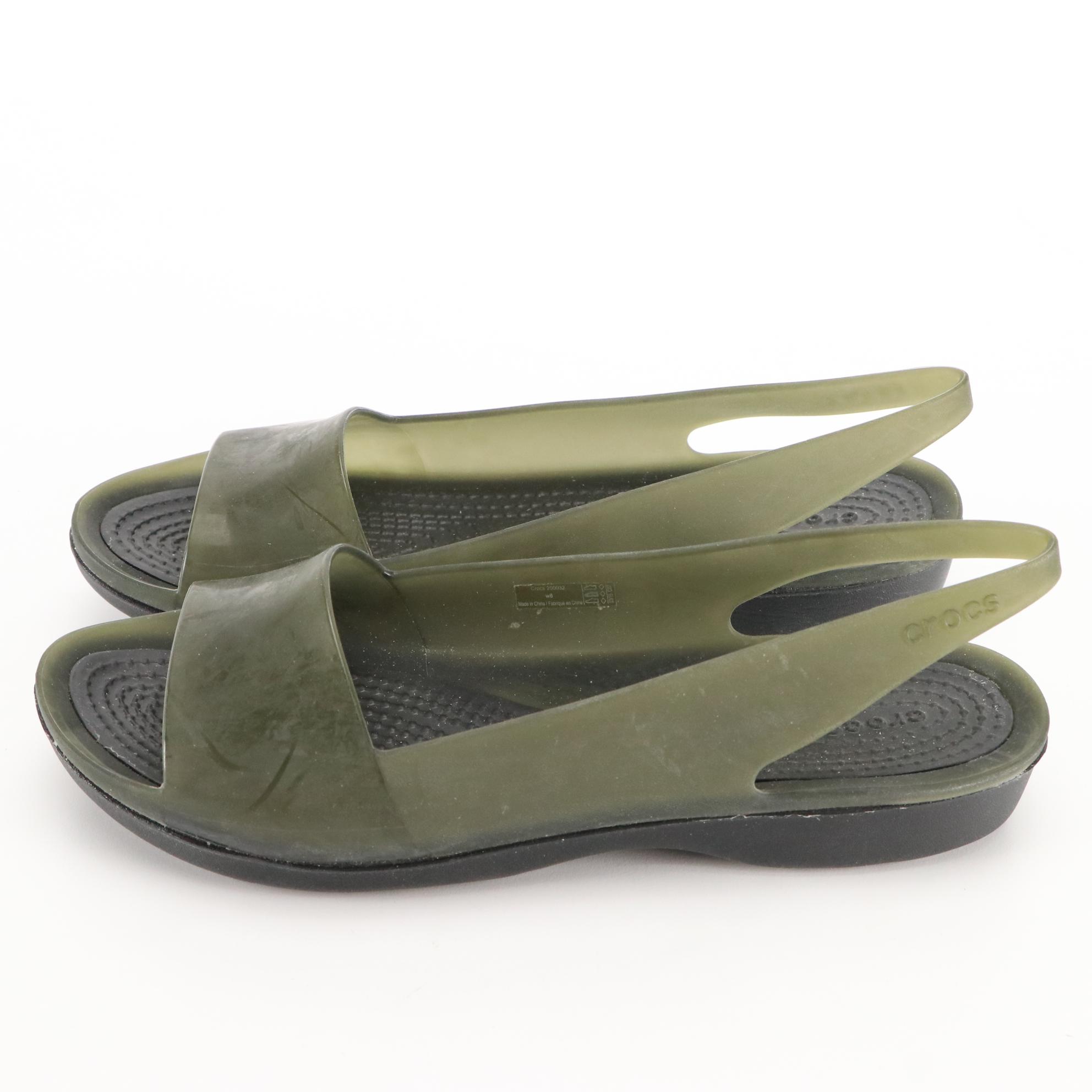 Crocs Women's Canvas Loafers, Slip-Ons and Olive Slingback Jelly Sandals