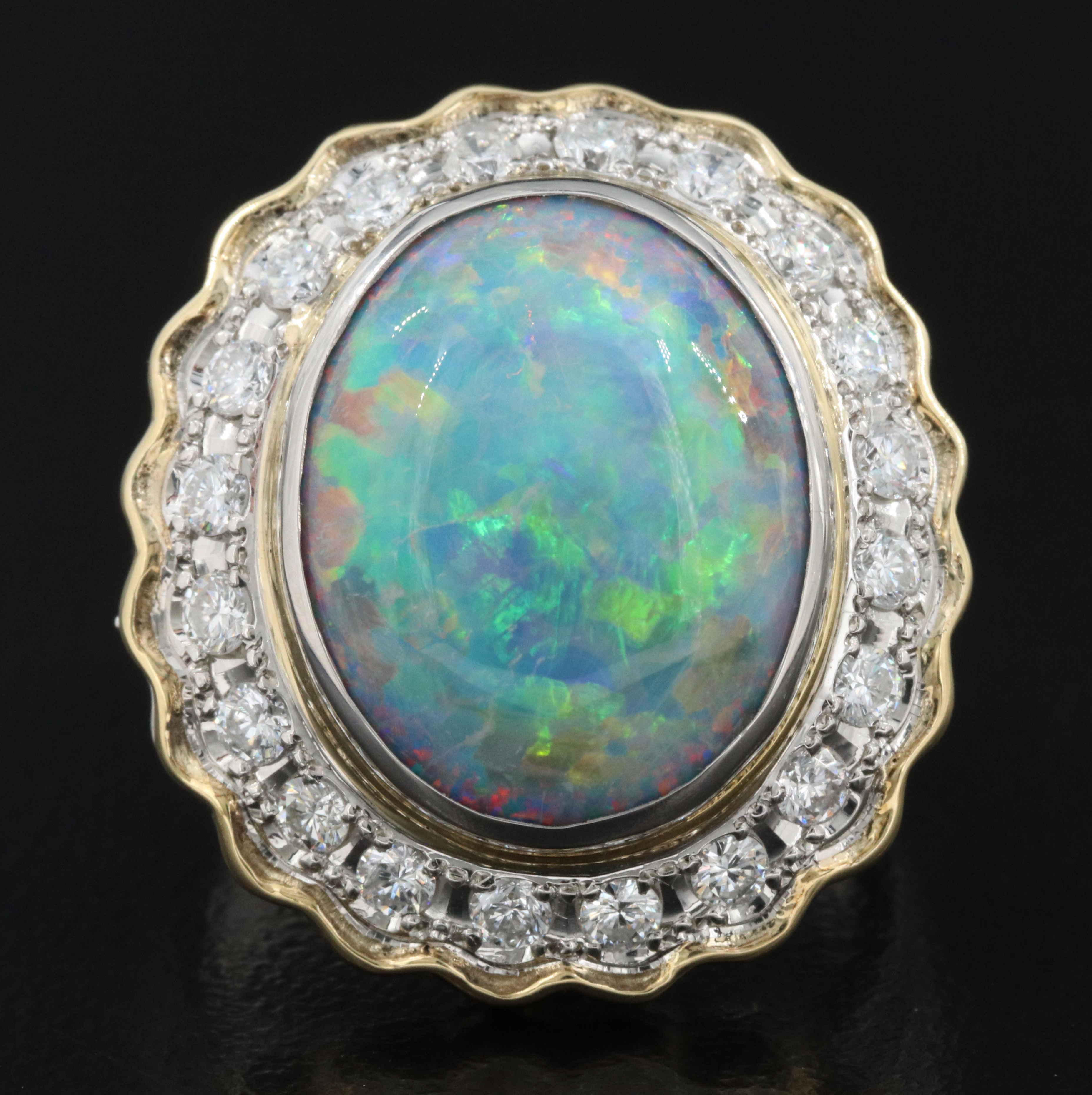Platinum Opal and Diamond Ring with 18K Accent