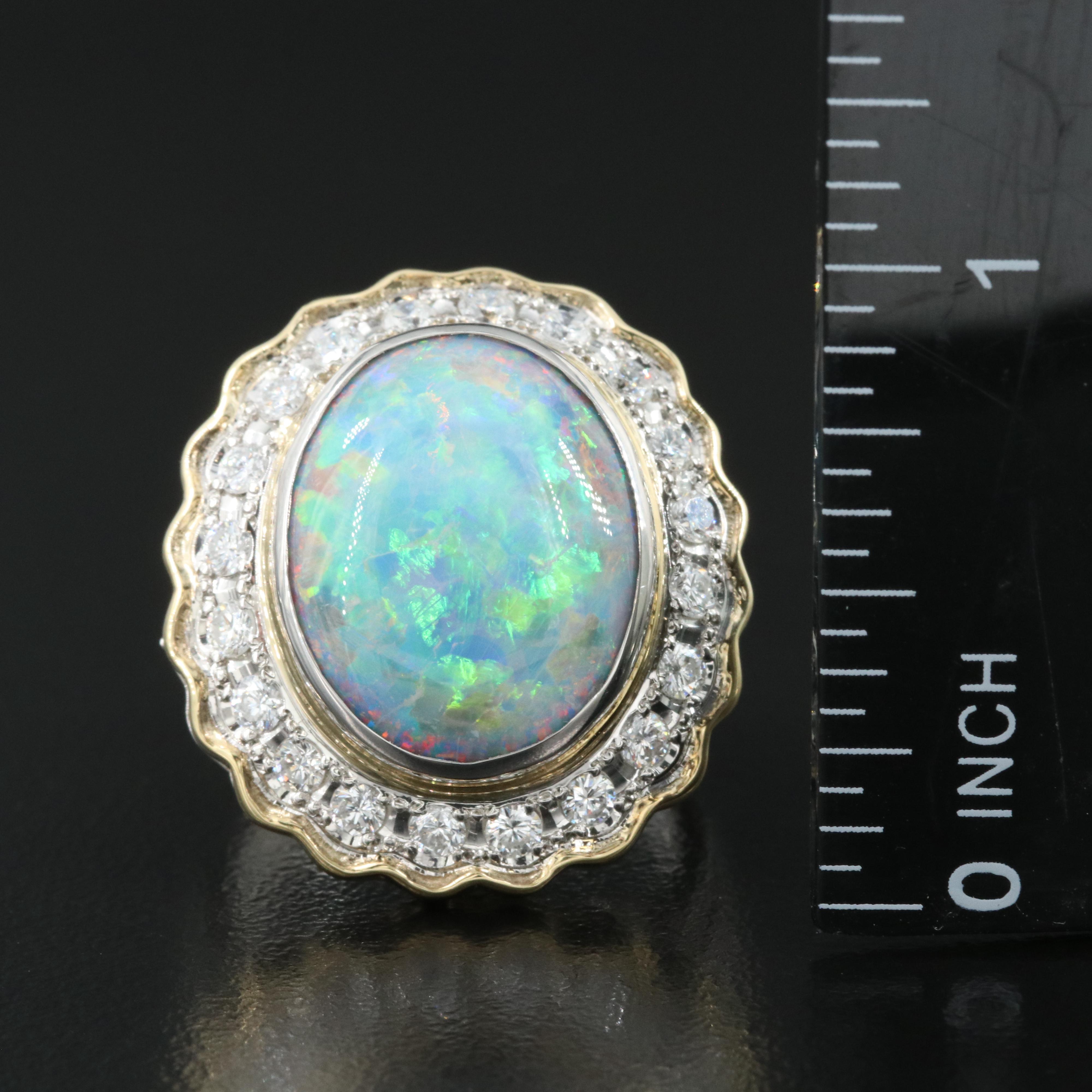 Platinum Opal and Diamond Ring with 18K Accent