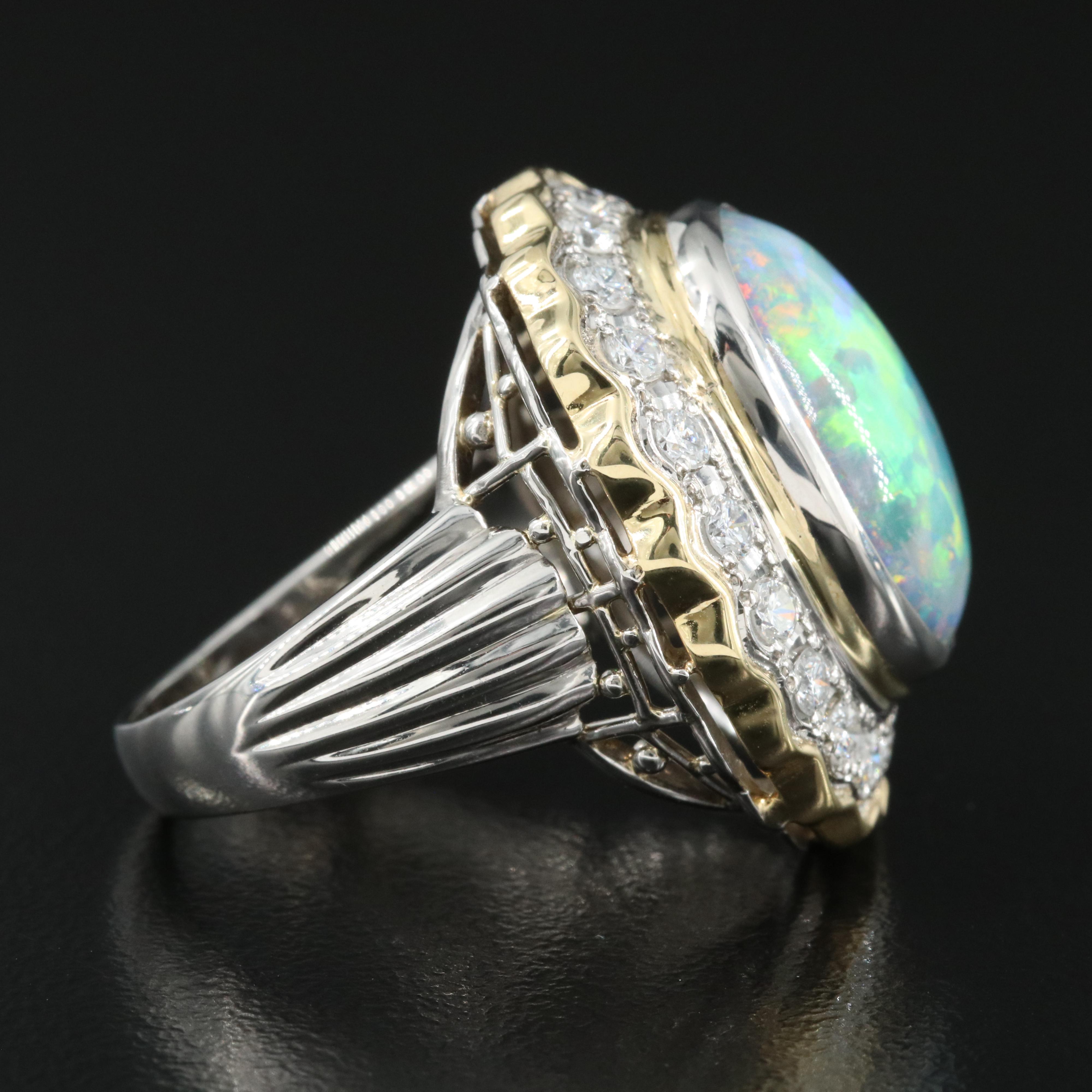 Platinum Opal and Diamond Ring with 18K Accent