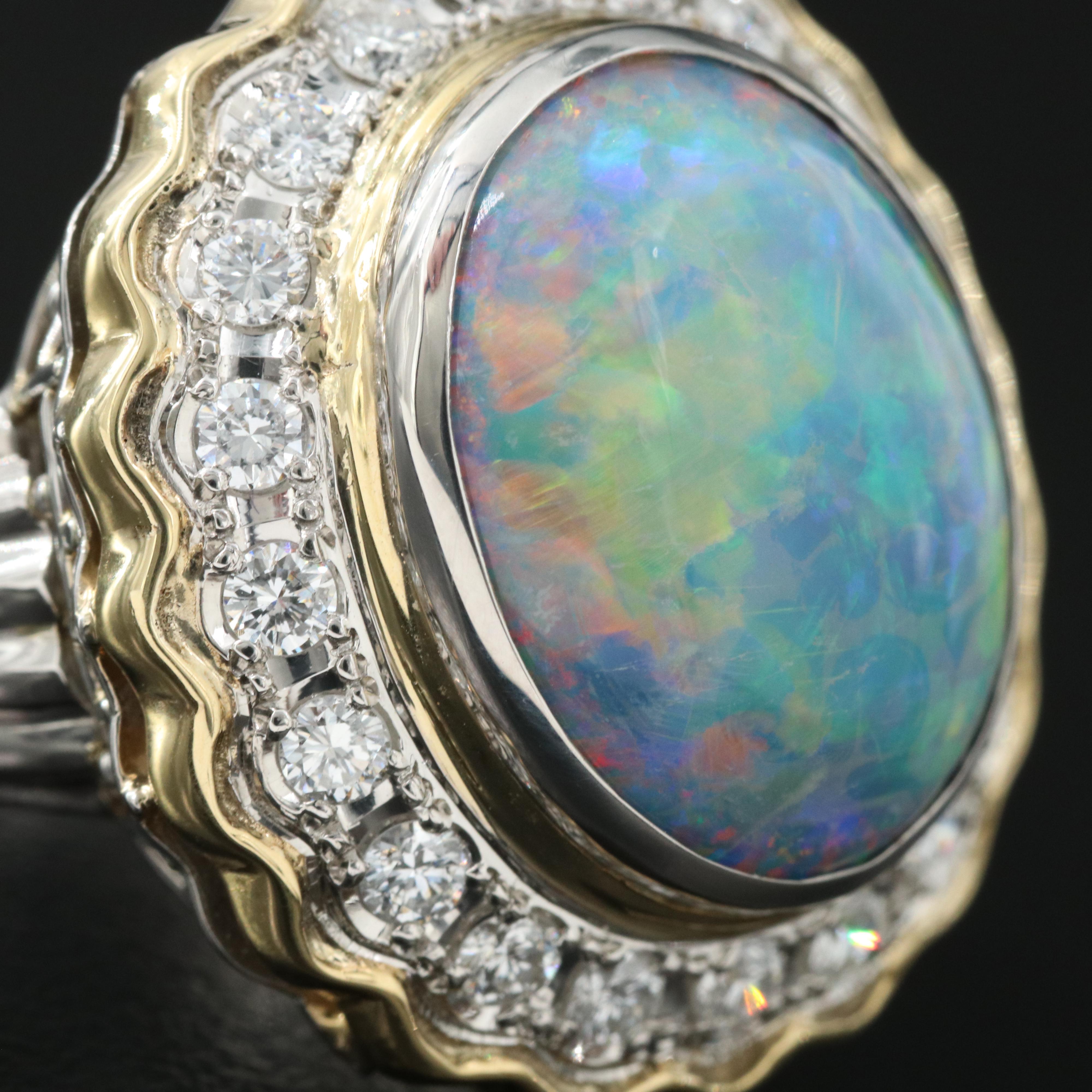 Platinum Opal and Diamond Ring with 18K Accent