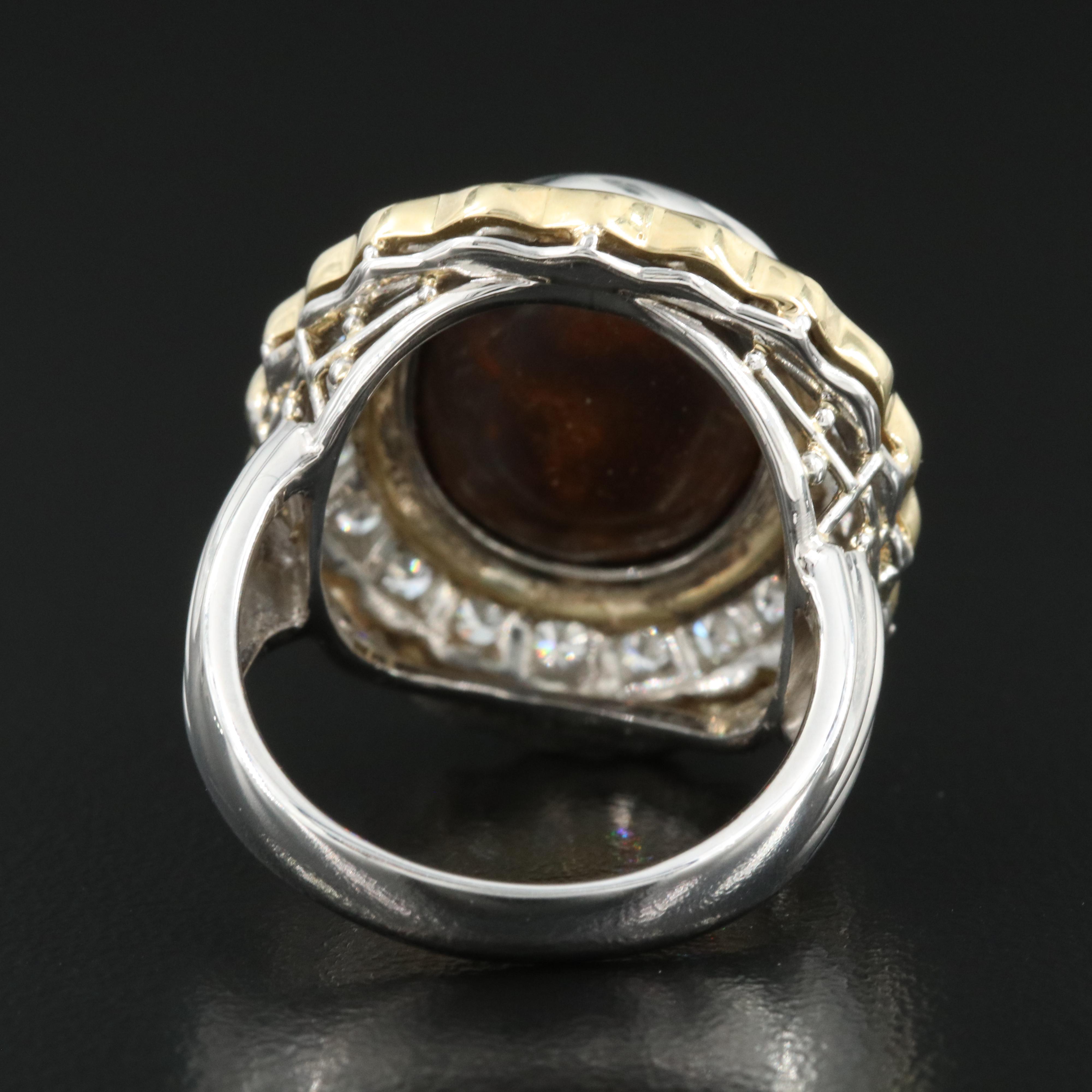 Platinum Opal and Diamond Ring with 18K Accent