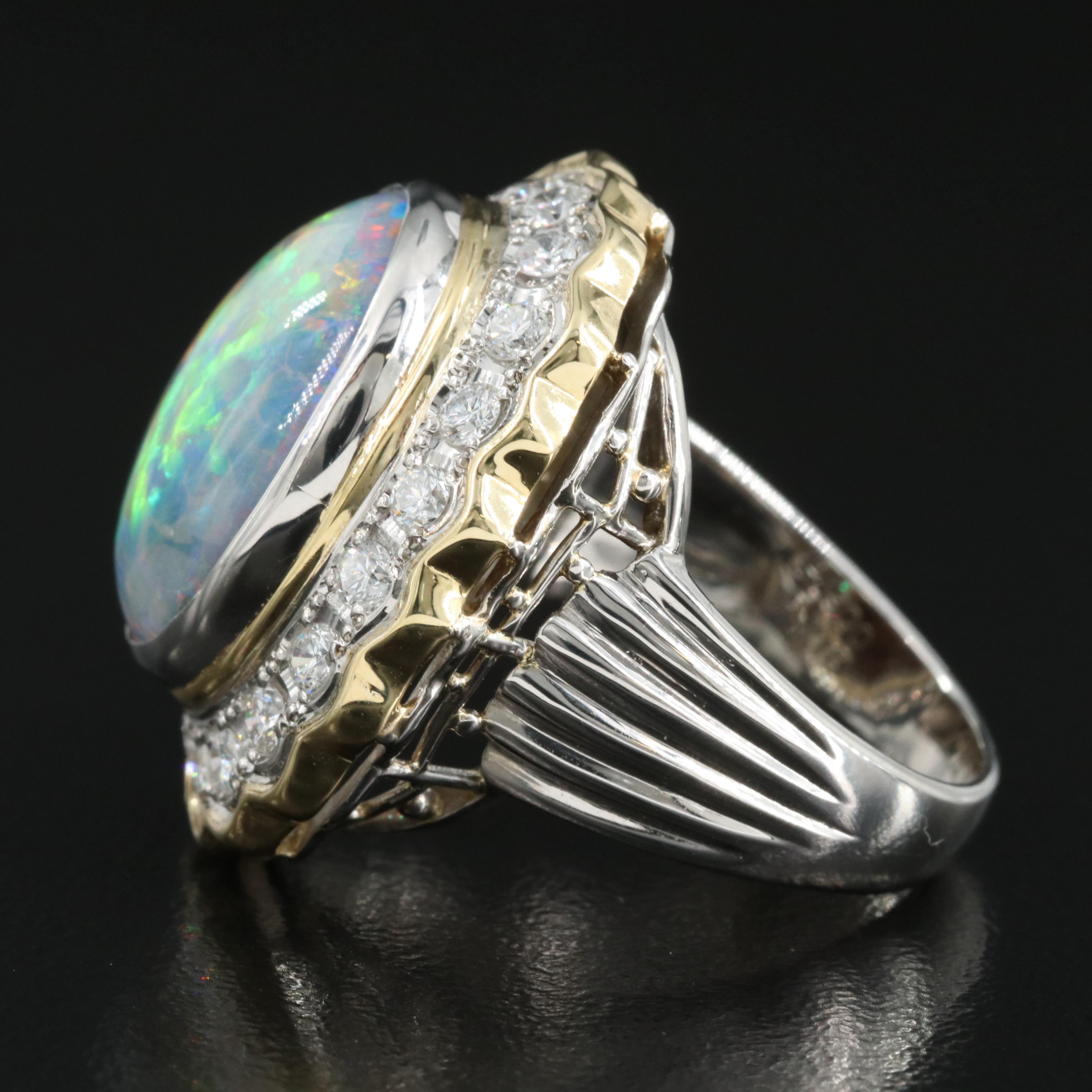 Platinum Opal and Diamond Ring with 18K Accent