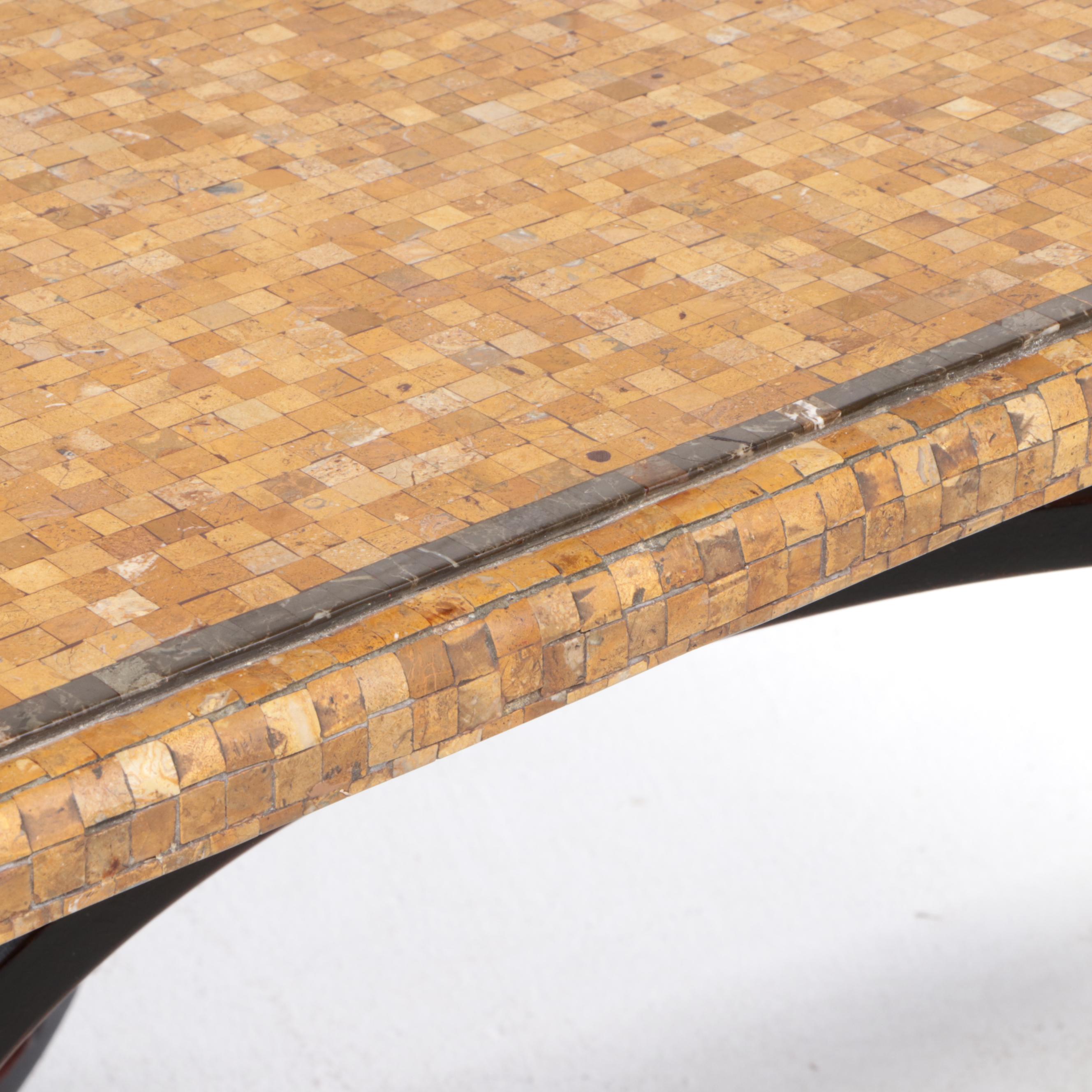 Arhaus "Mosaic Collection" Stone-Tiled Dining Table on Wrought Iron Base.