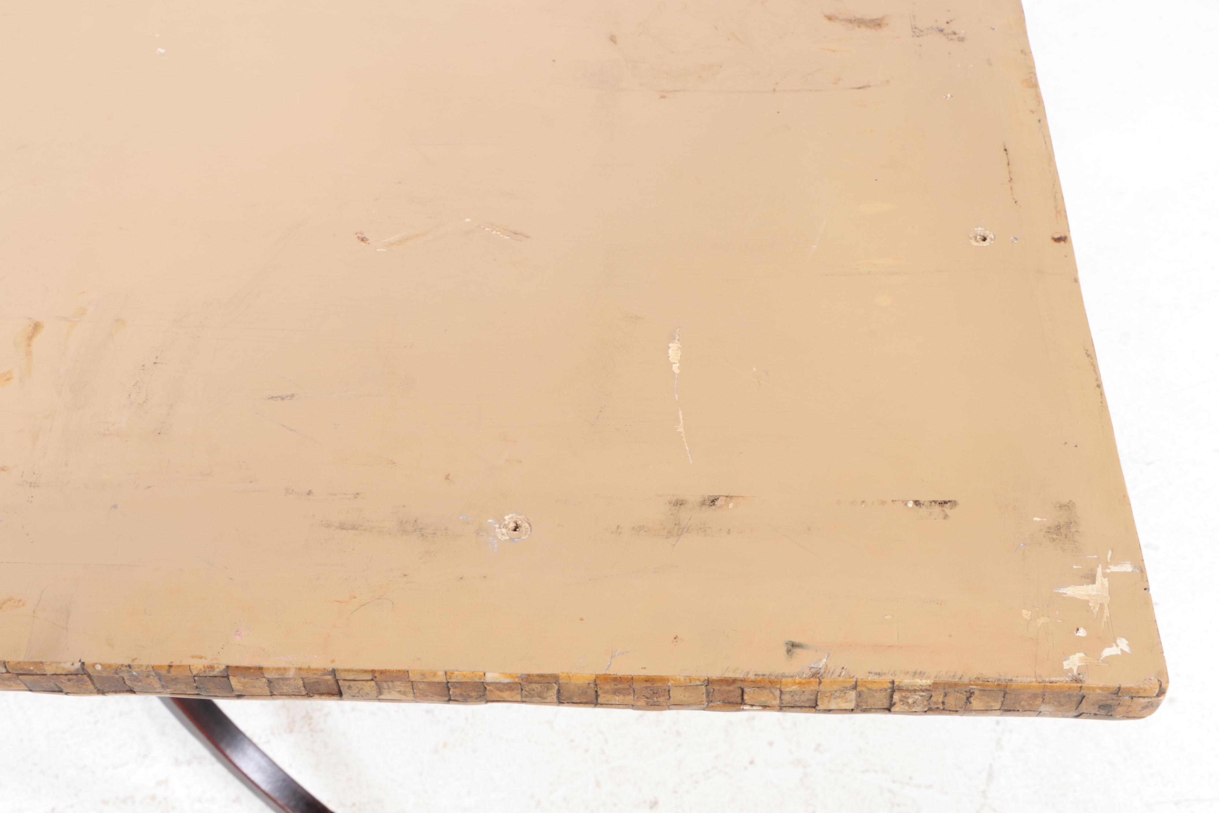 Arhaus "Mosaic Collection" Stone-Tiled Dining Table on Wrought Iron Base.