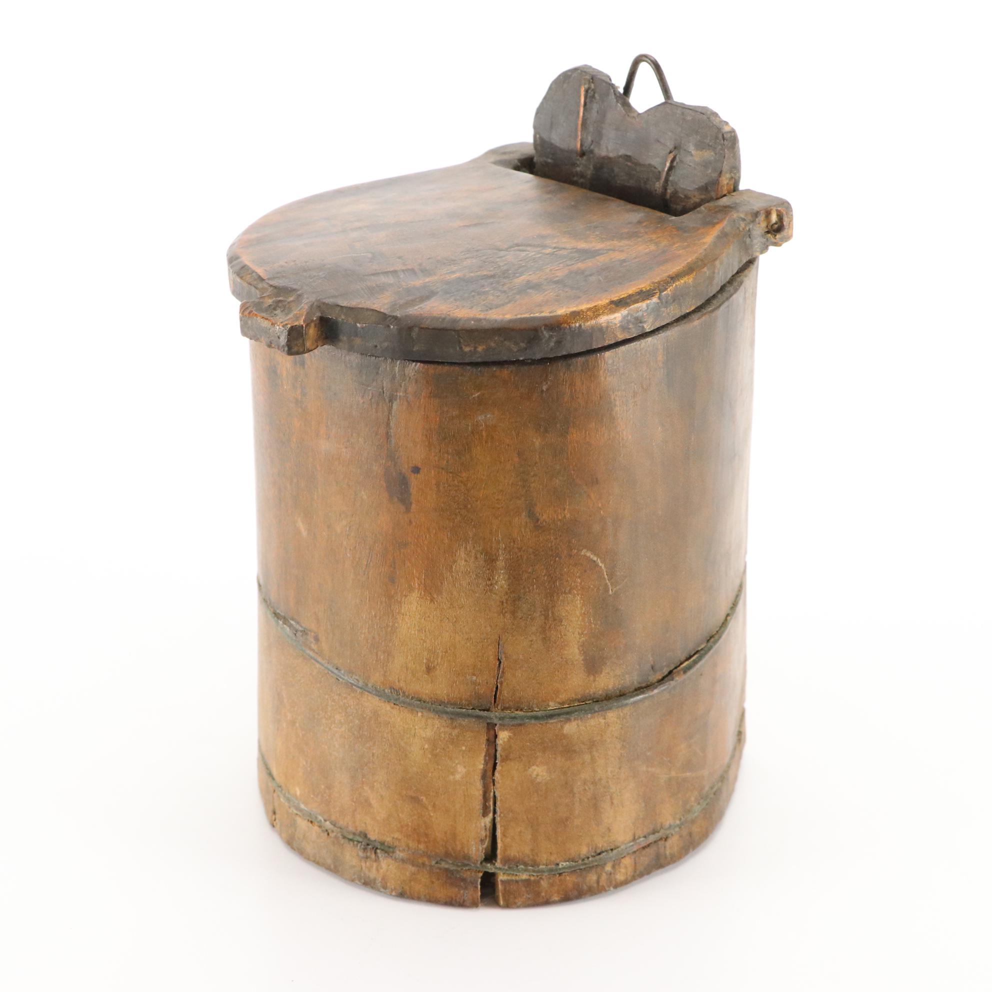 Primtive Wood Wall Hanging Salt Box, 19th Century