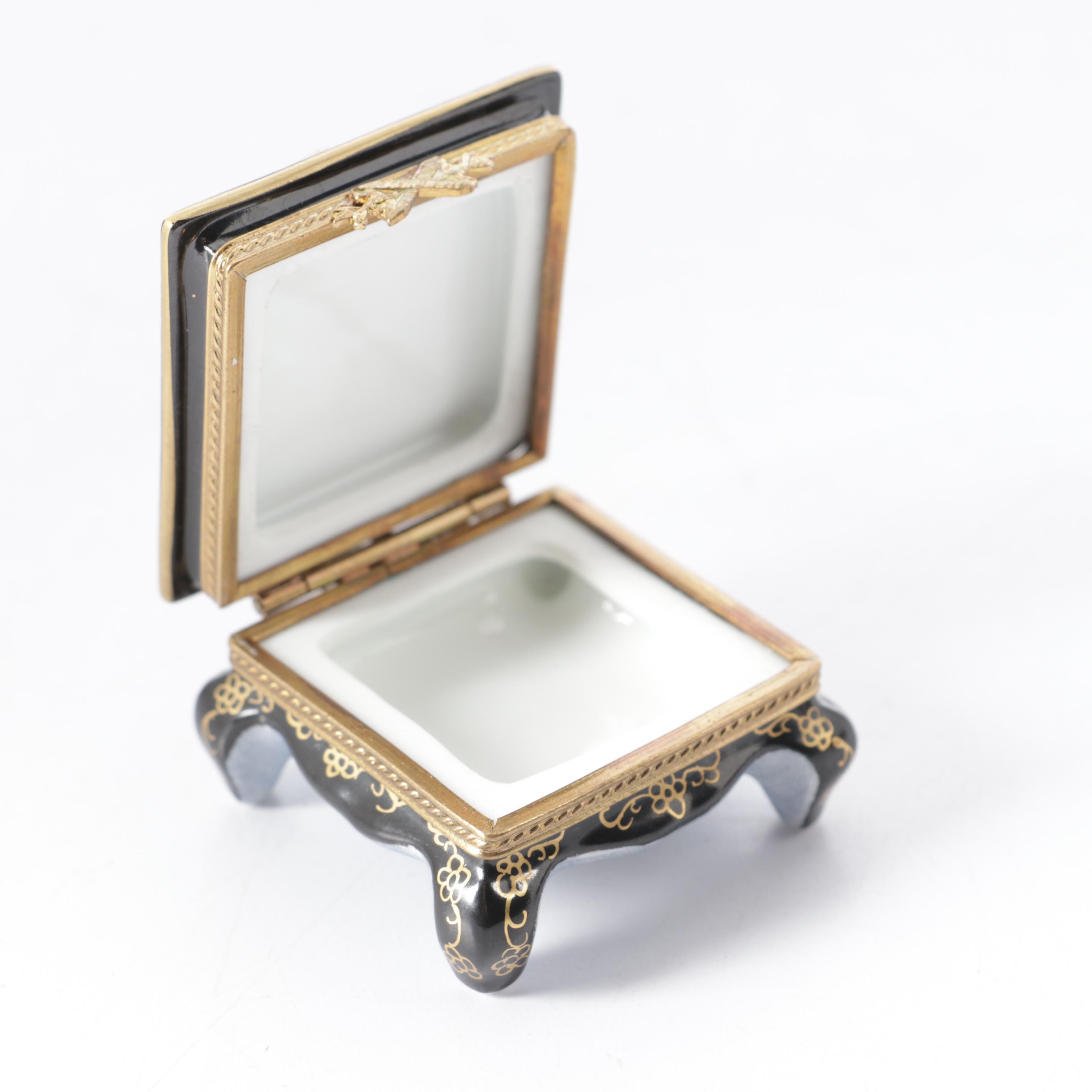 Limoges Japanese Tea Table Shaped Porcelain Box with Lacquered Box and More