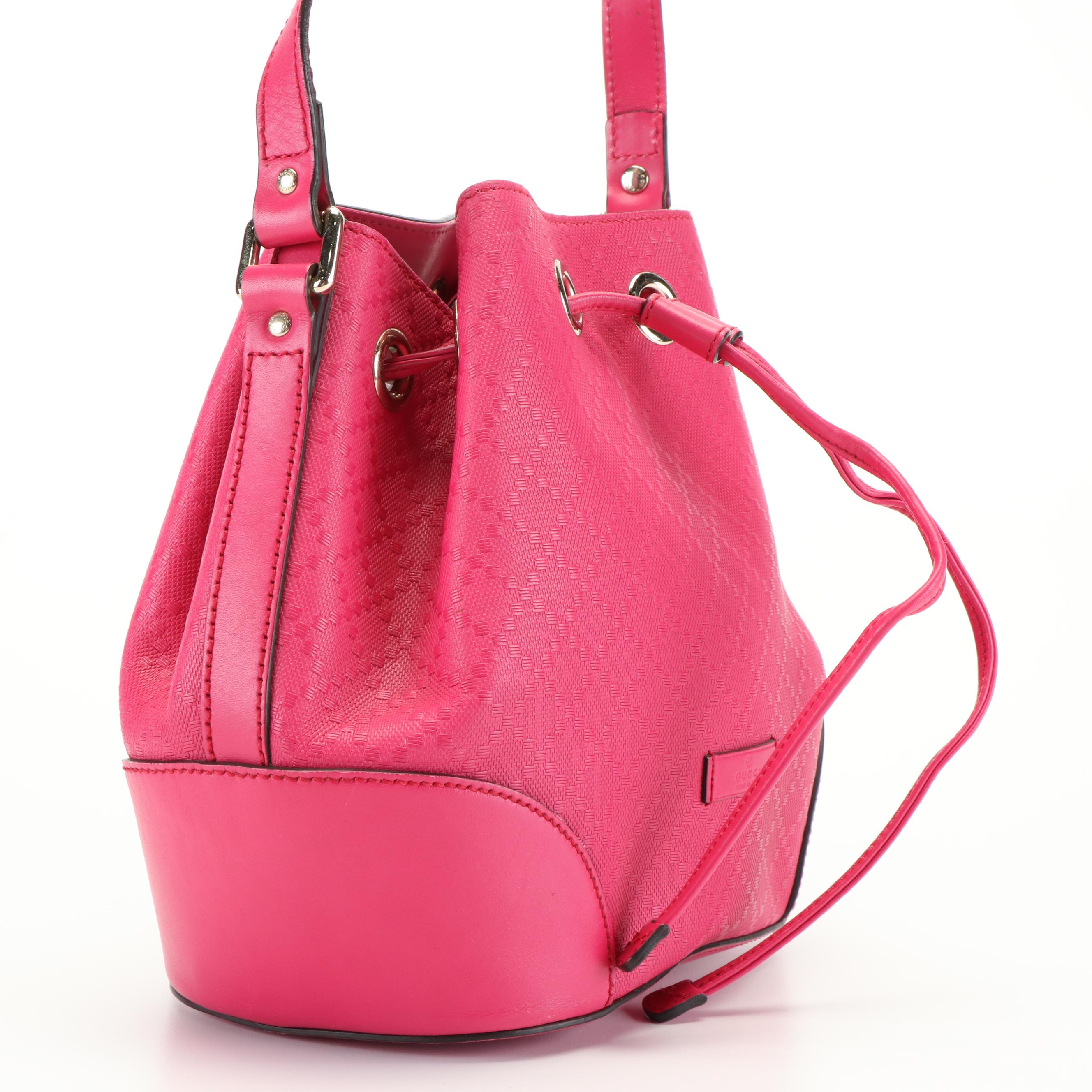 Gucci Drawstring Bucket Bag in Pink Diamante Embossed Leather