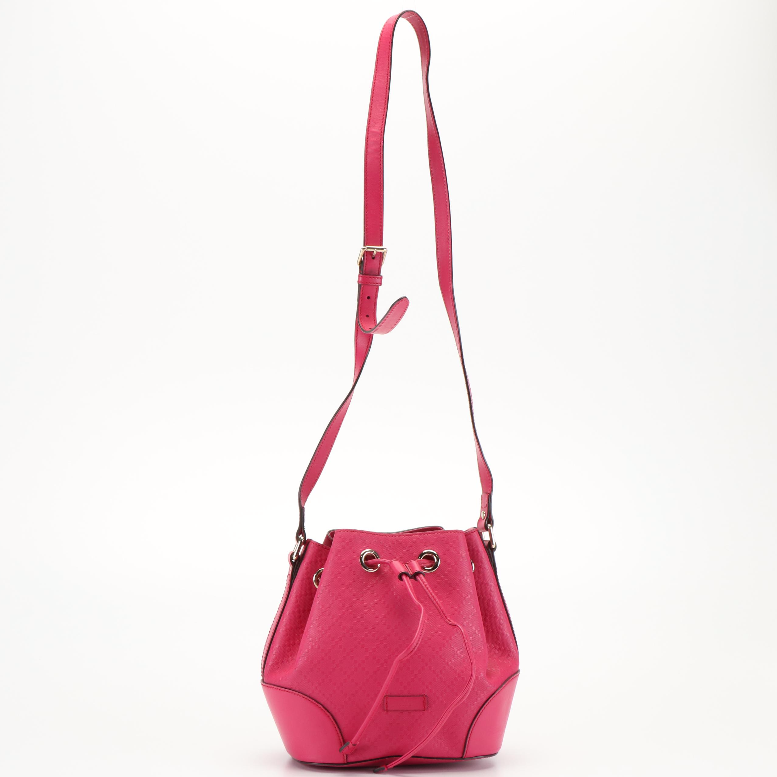 Gucci Drawstring Bucket Bag in Pink Diamante Embossed Leather