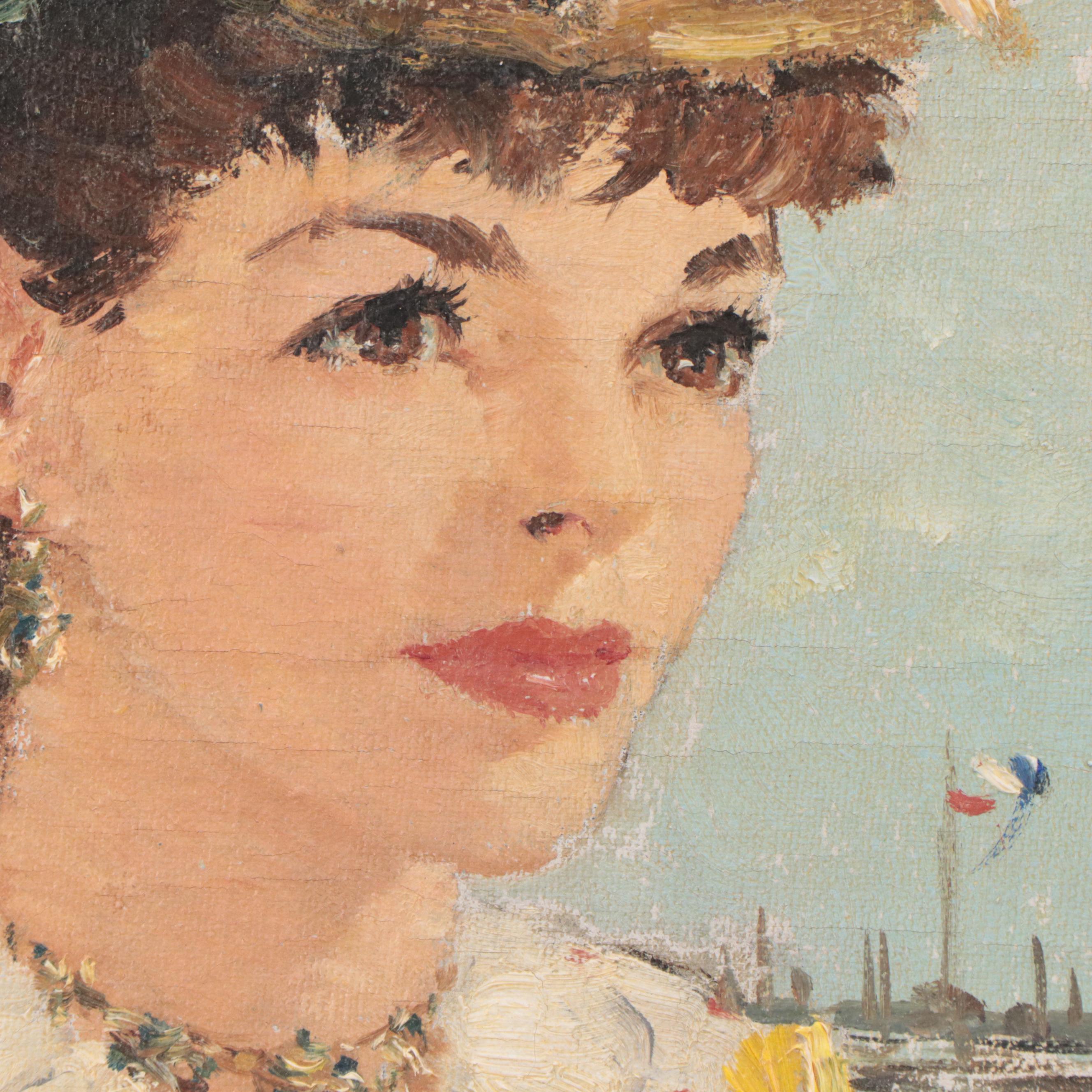 François Gérôme Oil Painting of Woman in Parisian Landscape