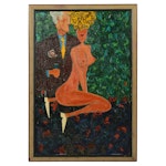 Large-Scale Post-Impressionistic Figural Acrylic Painting, Late 20th Century