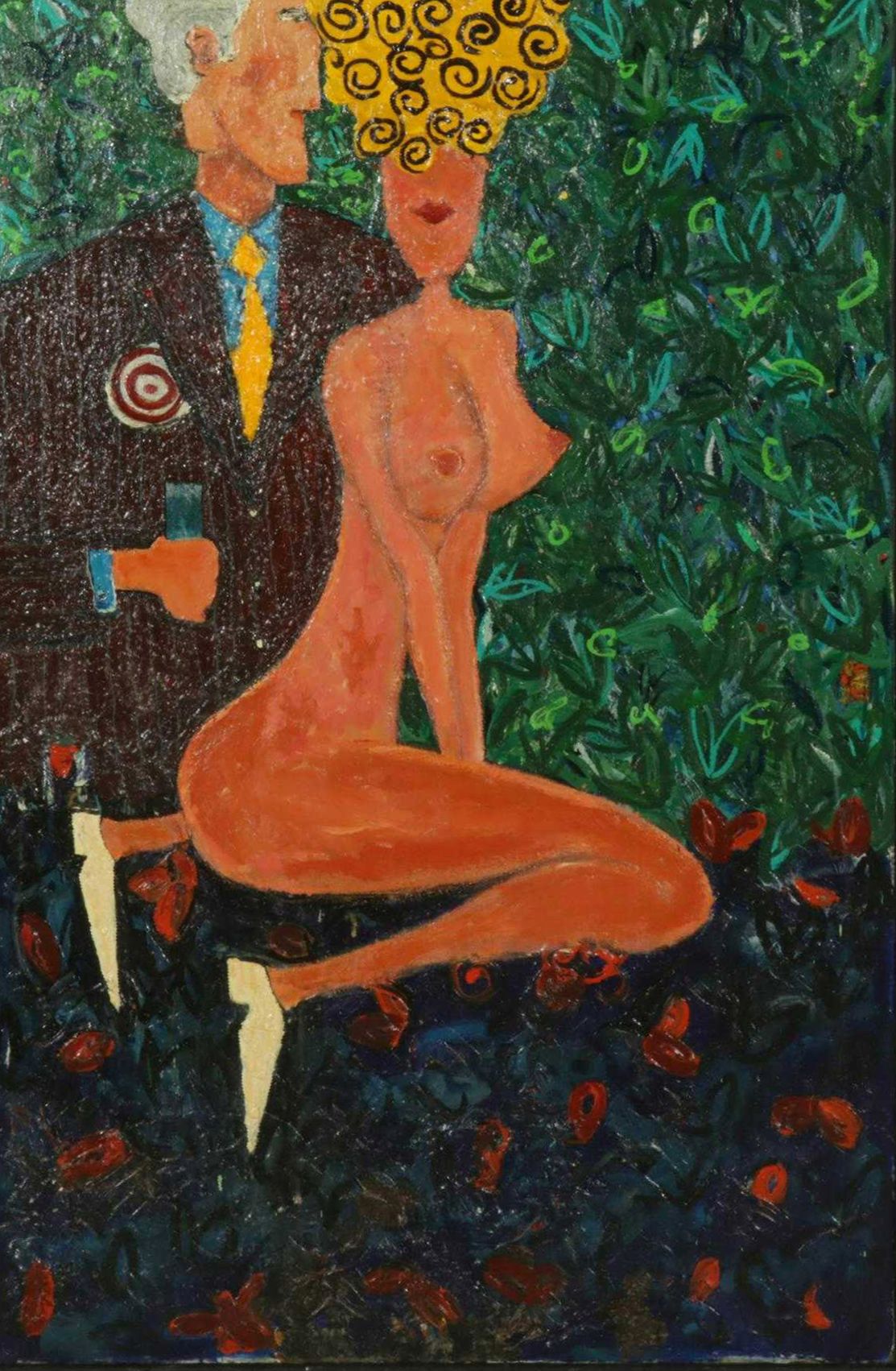 Large-Scale Post-Impressionistic Figural Acrylic Painting, Late 20th Century